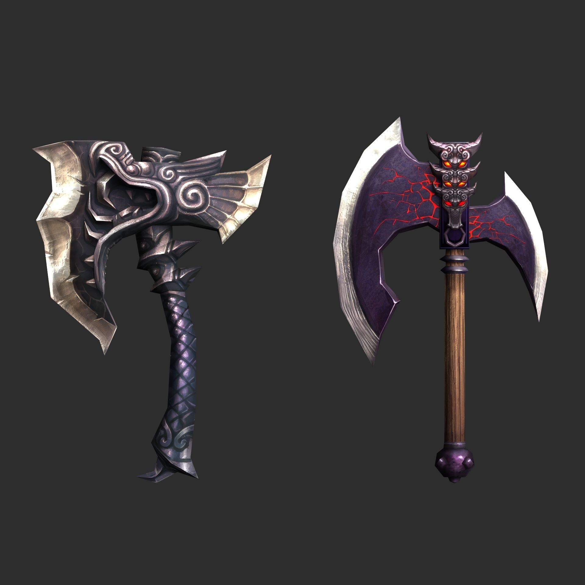 Fantasy Axe Weapon Pack Low-poly 3D model_5