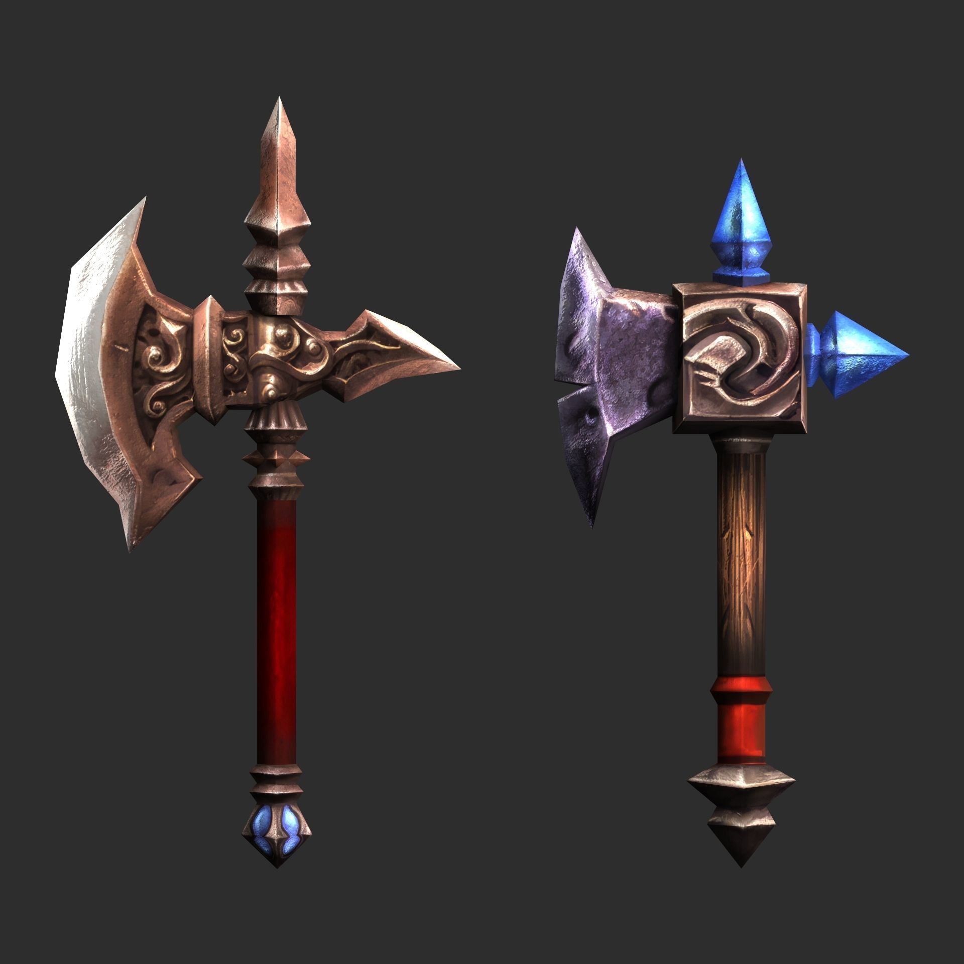 Fantasy Axe Weapon Pack Low-poly 3D model_6