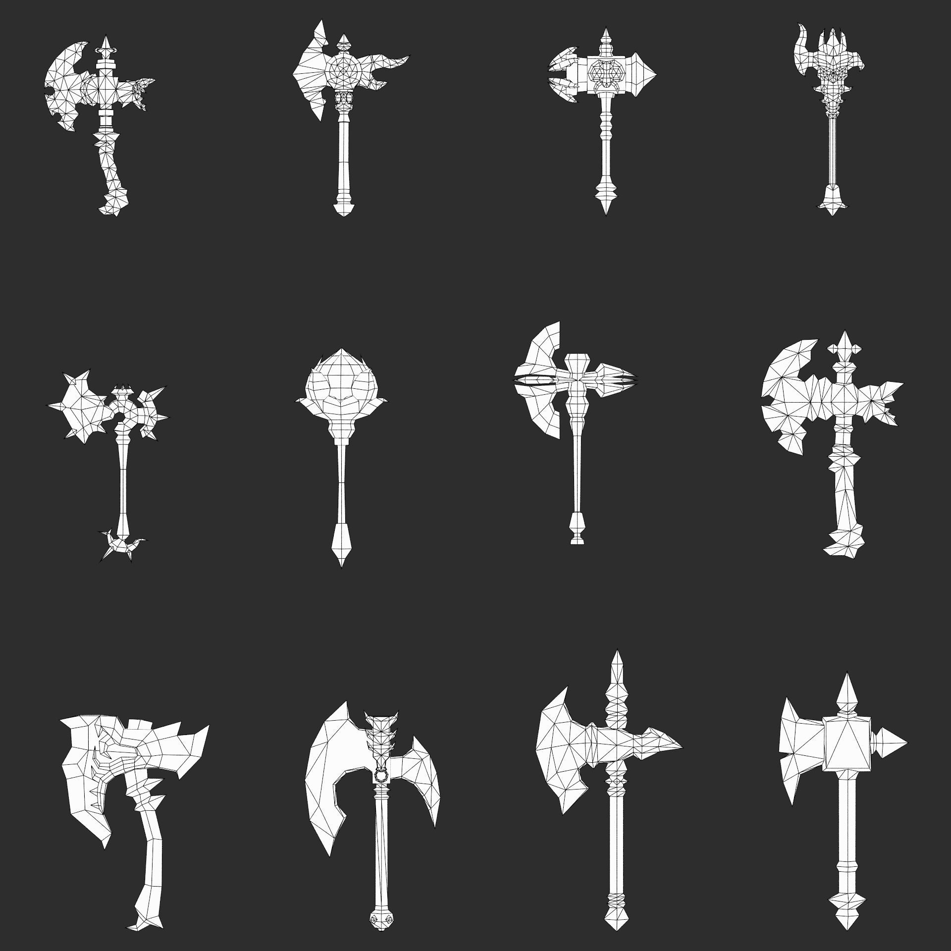 Fantasy Axe Weapon Pack Low-poly 3D model_7