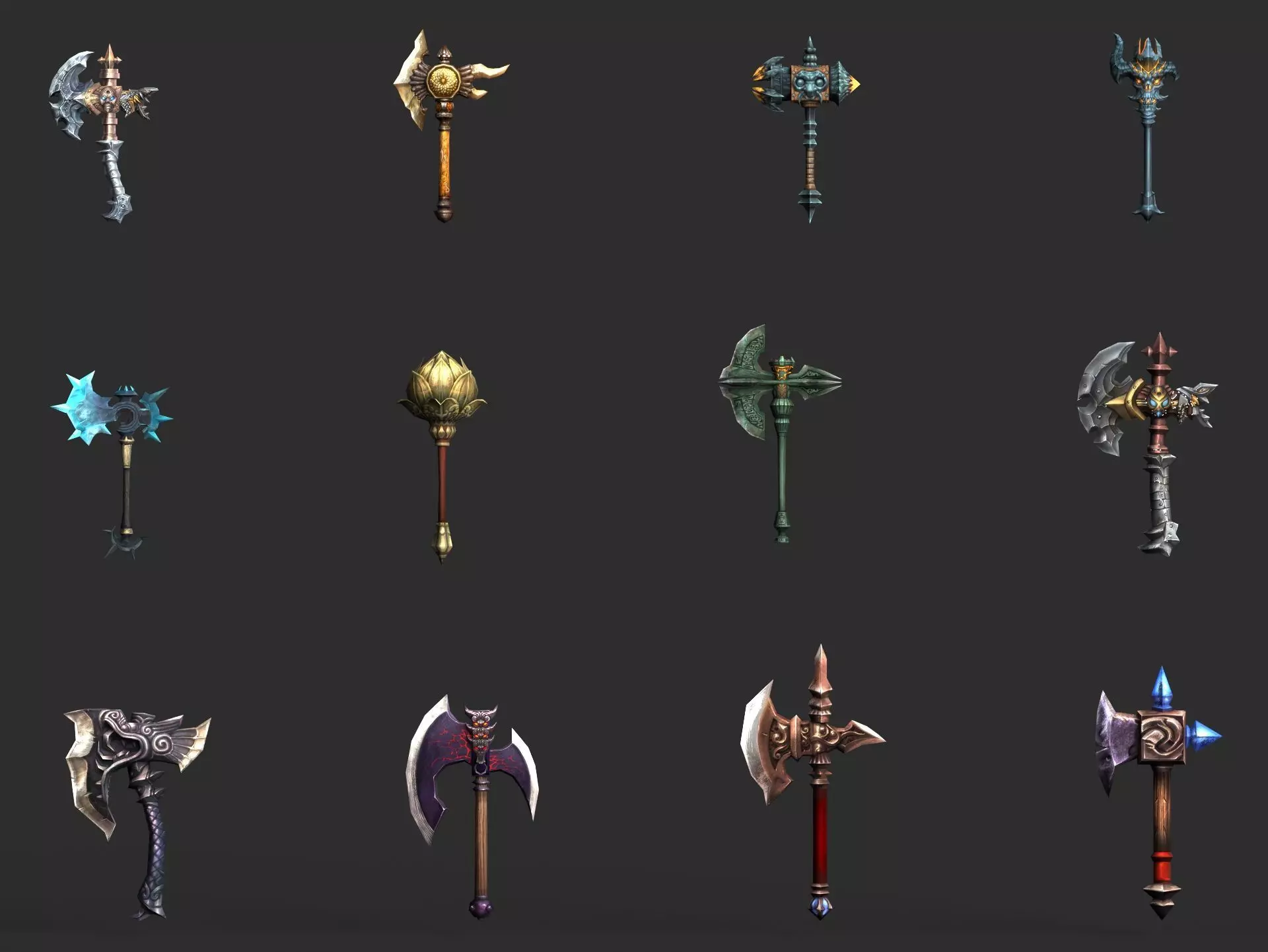Fantasy Axe Weapon Pack Low-poly 3D model_0