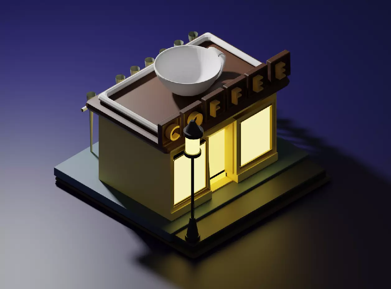 night time coffee shop  3D model_0