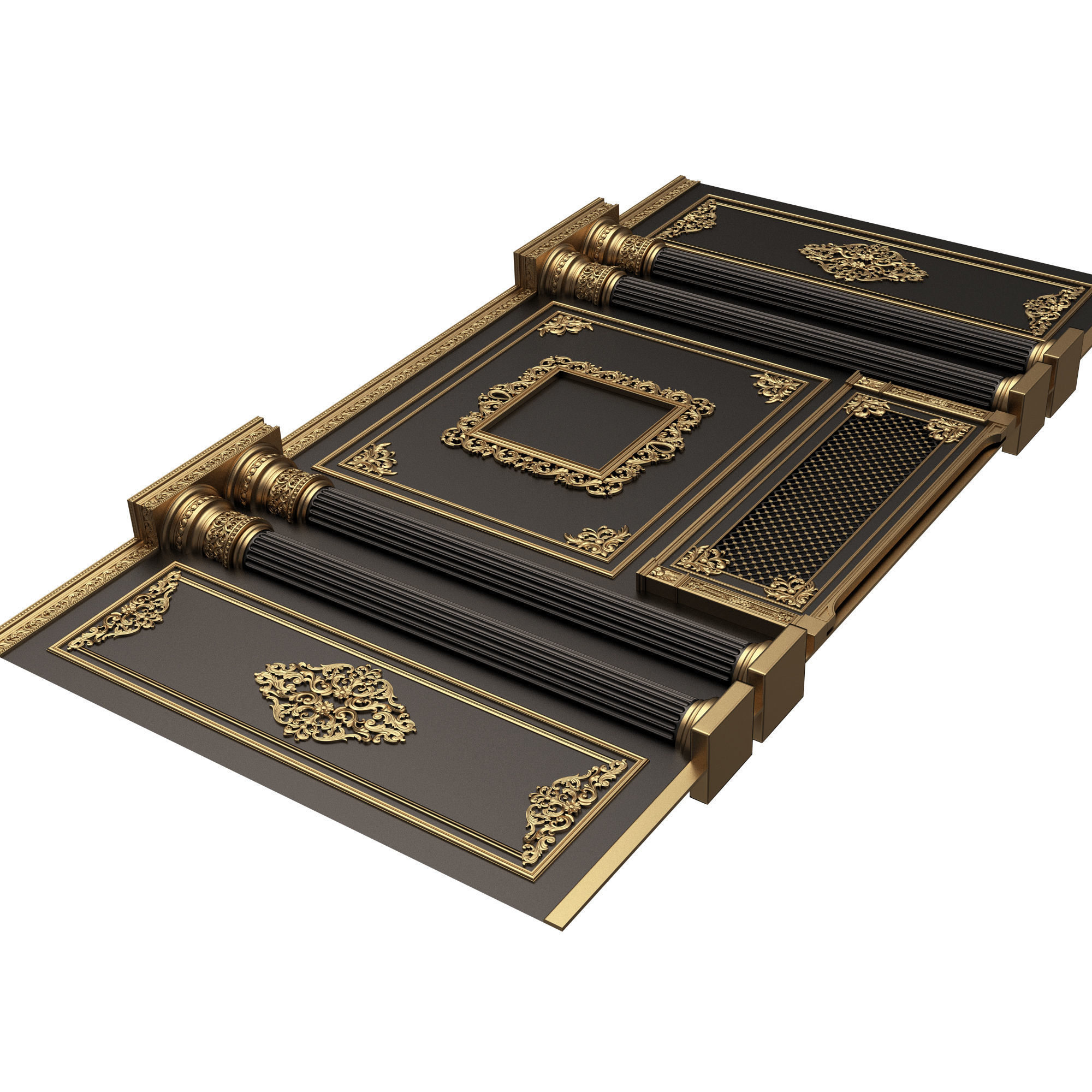 Boiserie Classic Wall with Mouldings 01 Black Low-poly 3D model_5