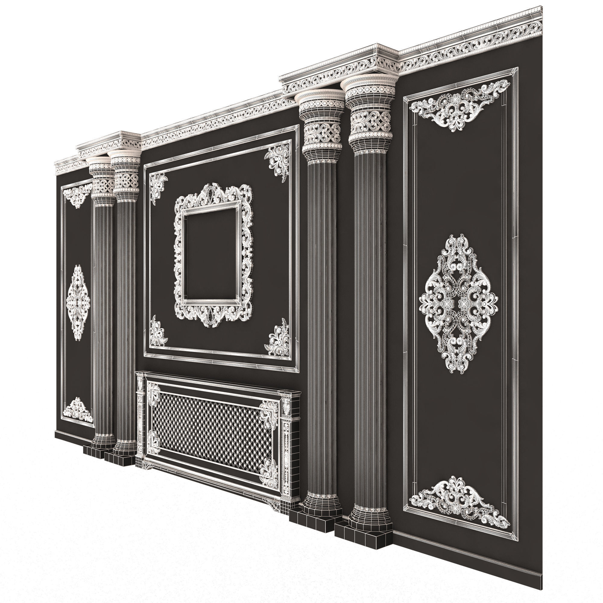 Boiserie Classic Wall with Mouldings 01 Black Low-poly 3D model_8