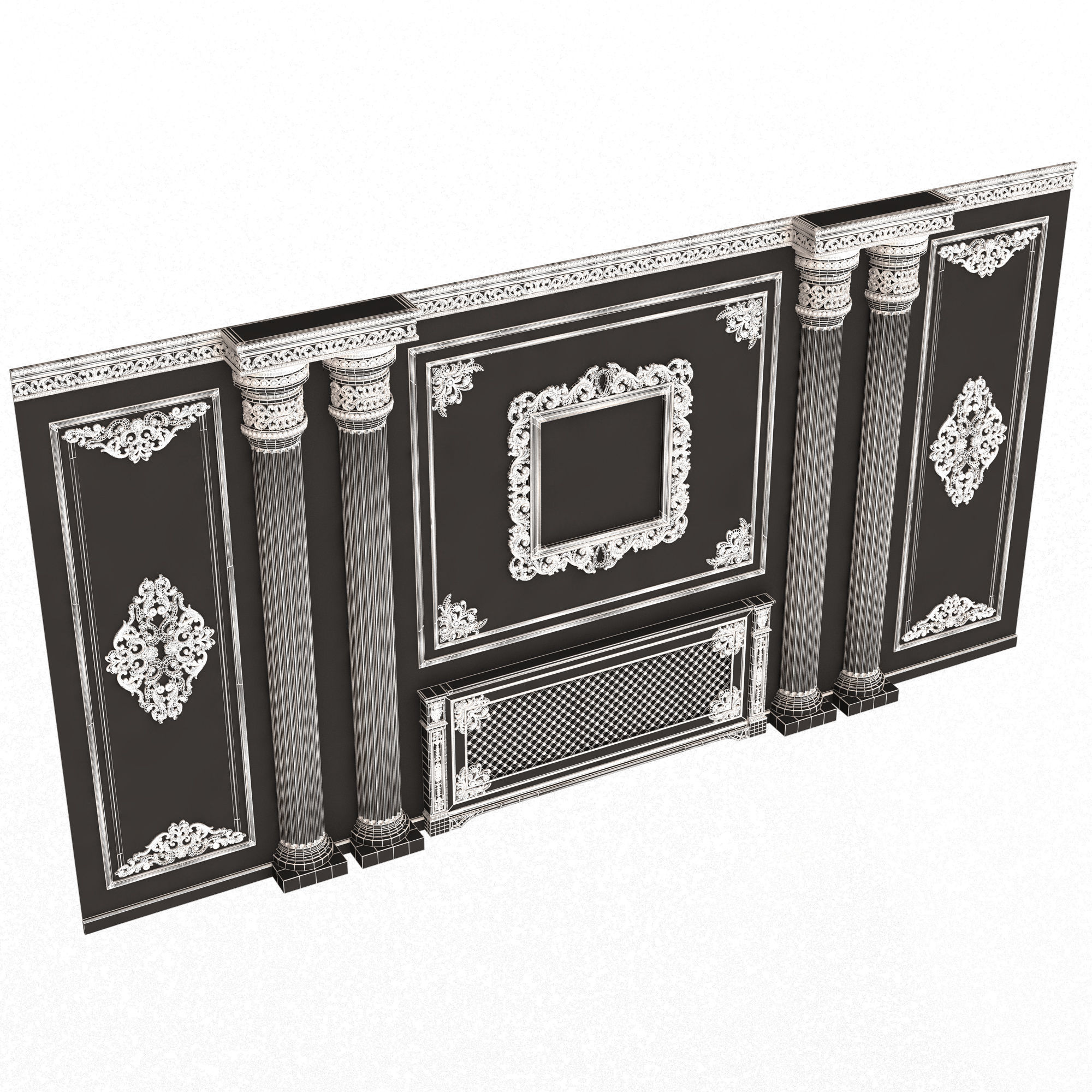 Boiserie Classic Wall with Mouldings 01 Black Low-poly 3D model_7