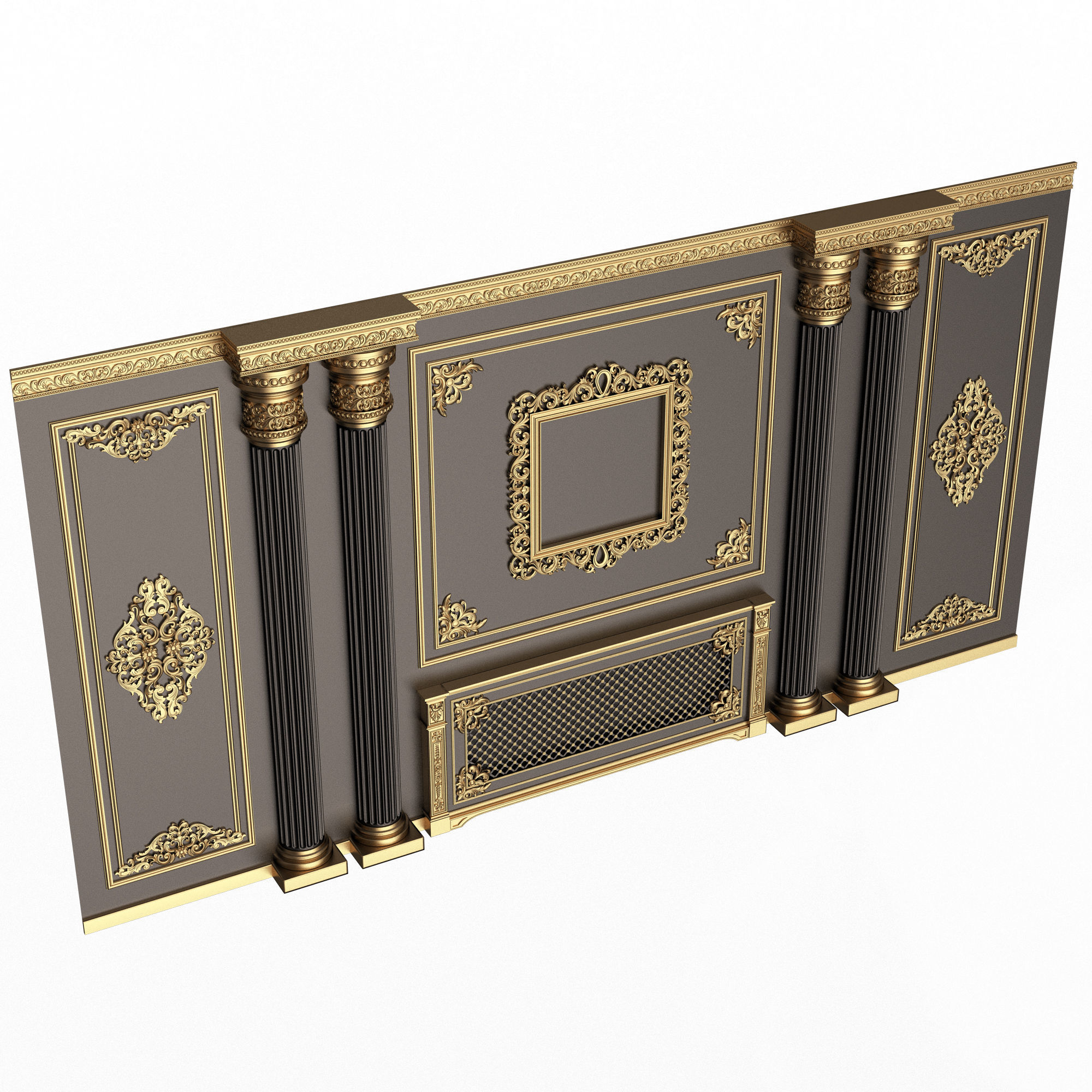 Boiserie Classic Wall with Mouldings 01 Black Low-poly 3D model_1