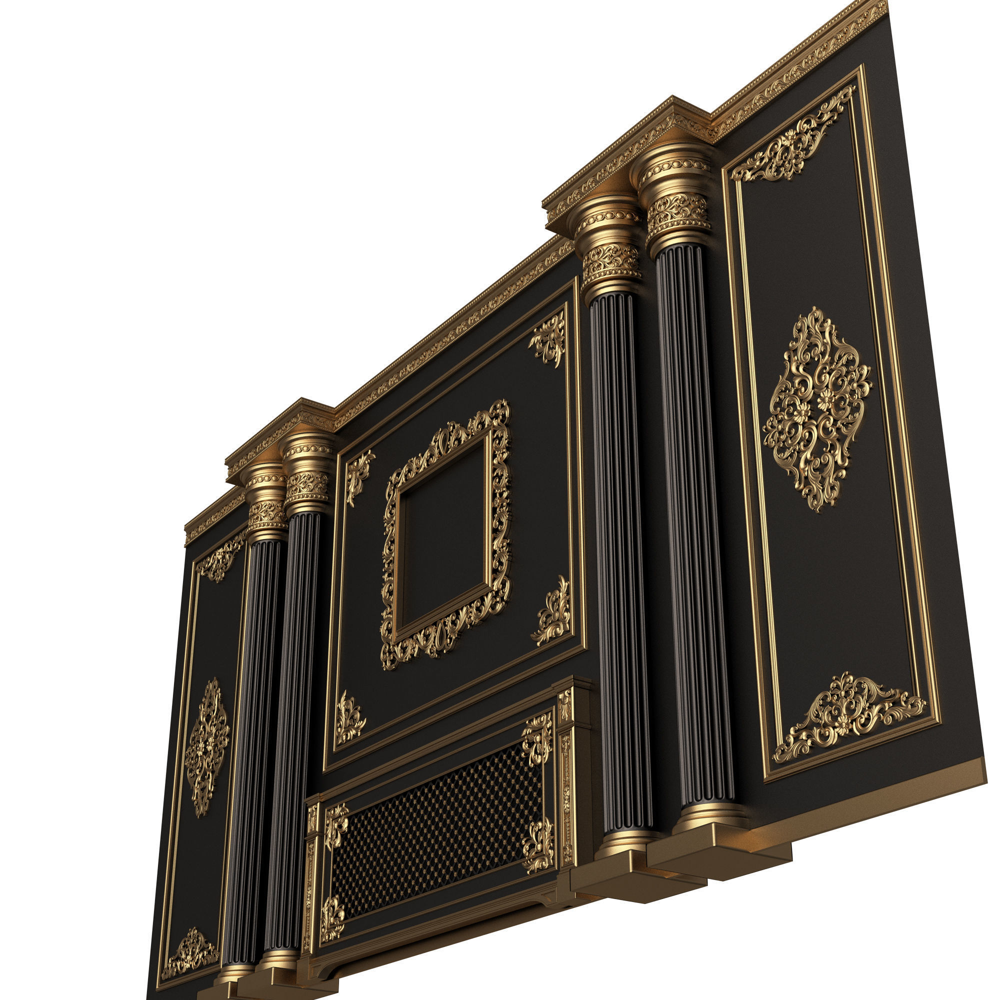 Boiserie Classic Wall with Mouldings 01 Black Low-poly 3D model_4