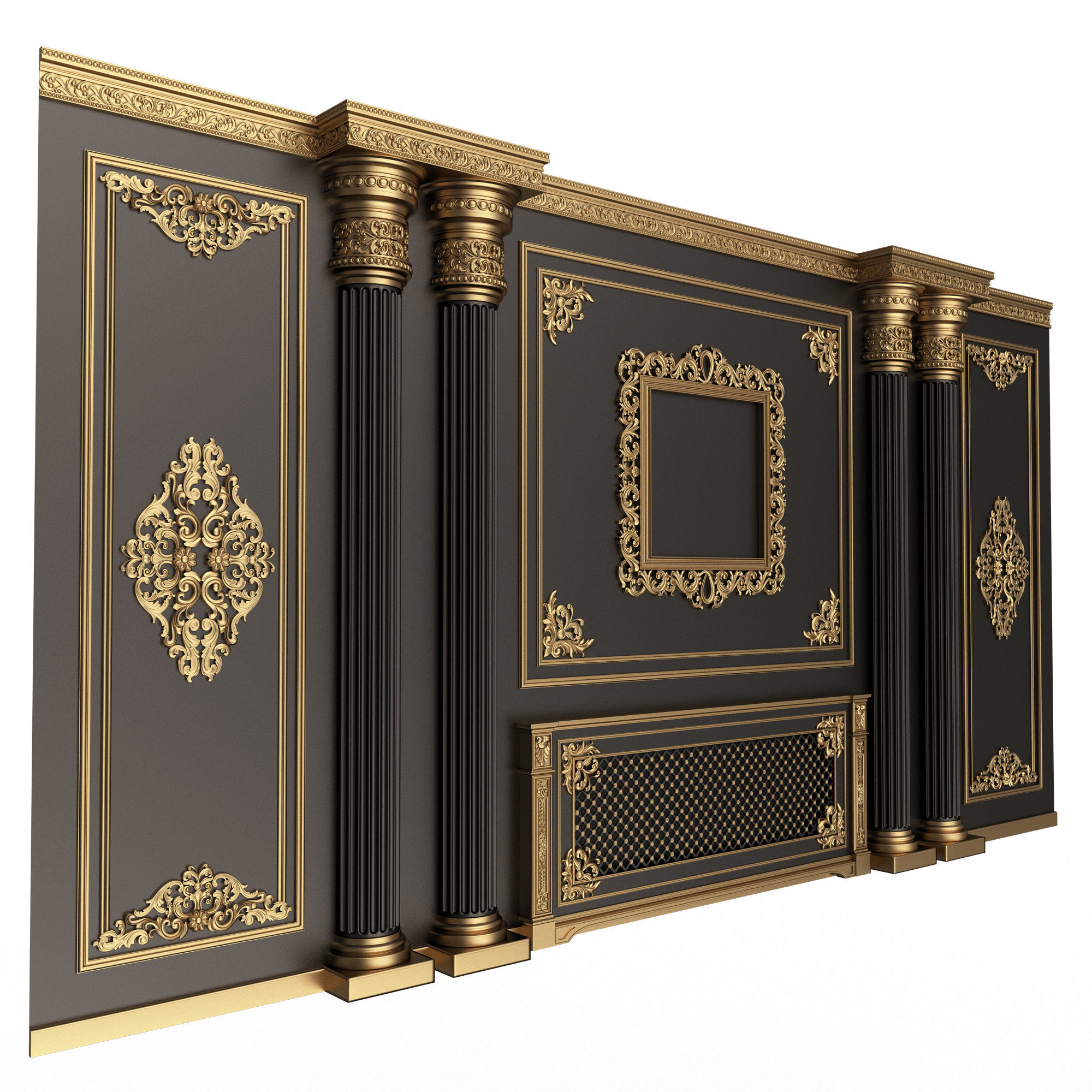 Boiserie Classic Wall with Mouldings 01 Black Low-poly 3D model_3