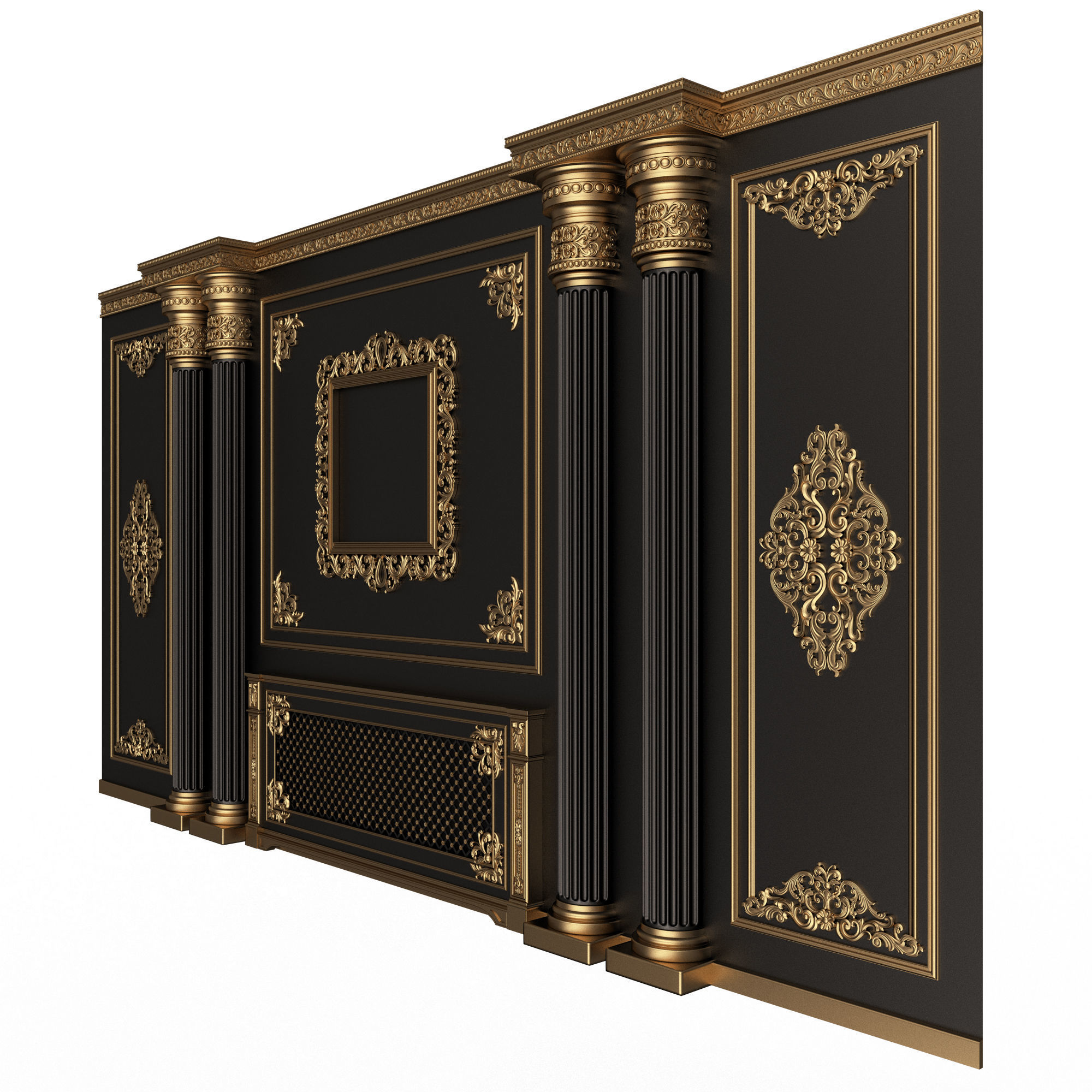 Boiserie Classic Wall with Mouldings 01 Black Low-poly 3D model_2