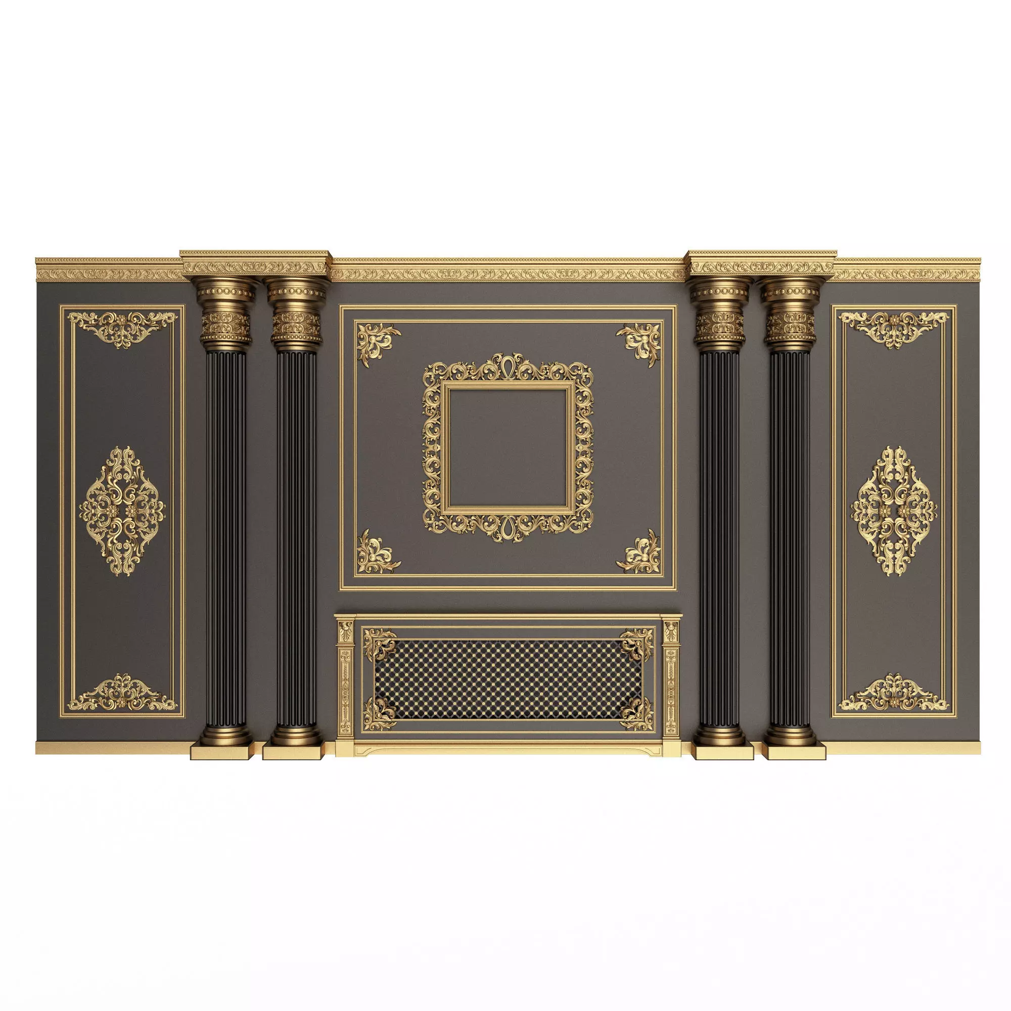 Boiserie Classic Wall with Mouldings 01 Black Low-poly 3D model_0