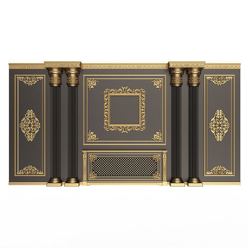 Boiserie Classic Wall with Mouldings 01 Black Low-poly 3D model
