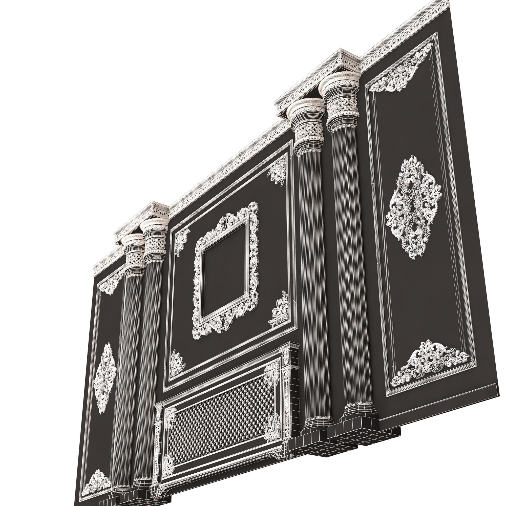 Boiserie Classic Wall with Mouldings 01 Black Low-poly 3D model_10