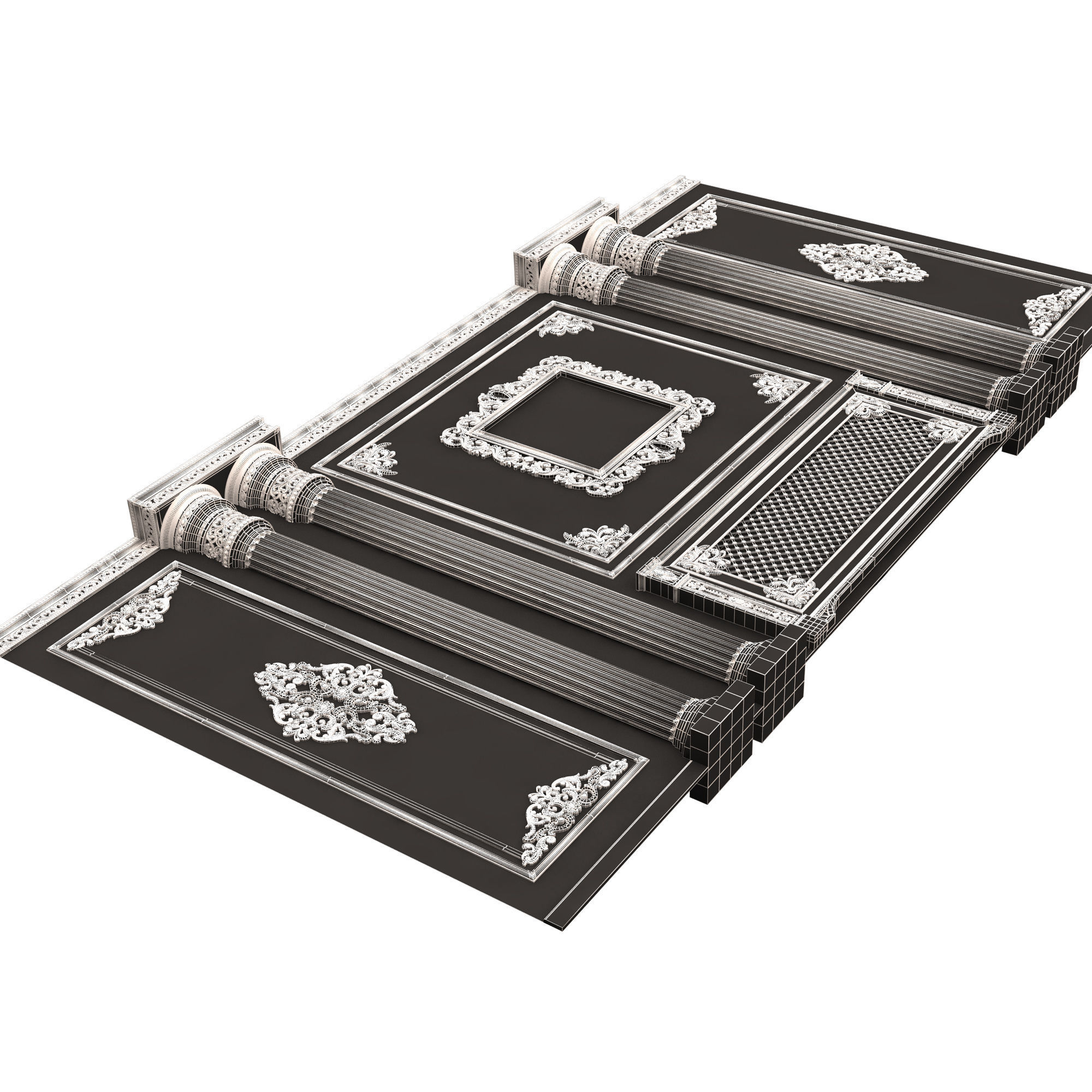 Boiserie Classic Wall with Mouldings 01 Black Low-poly 3D model_11