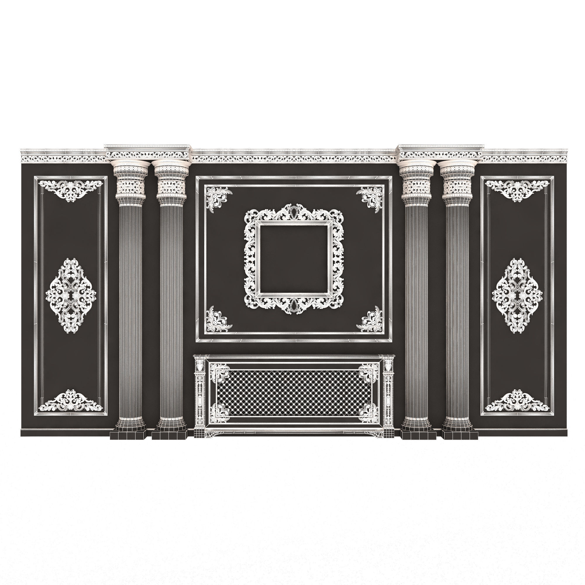 Boiserie Classic Wall with Mouldings 01 Black Low-poly 3D model_6