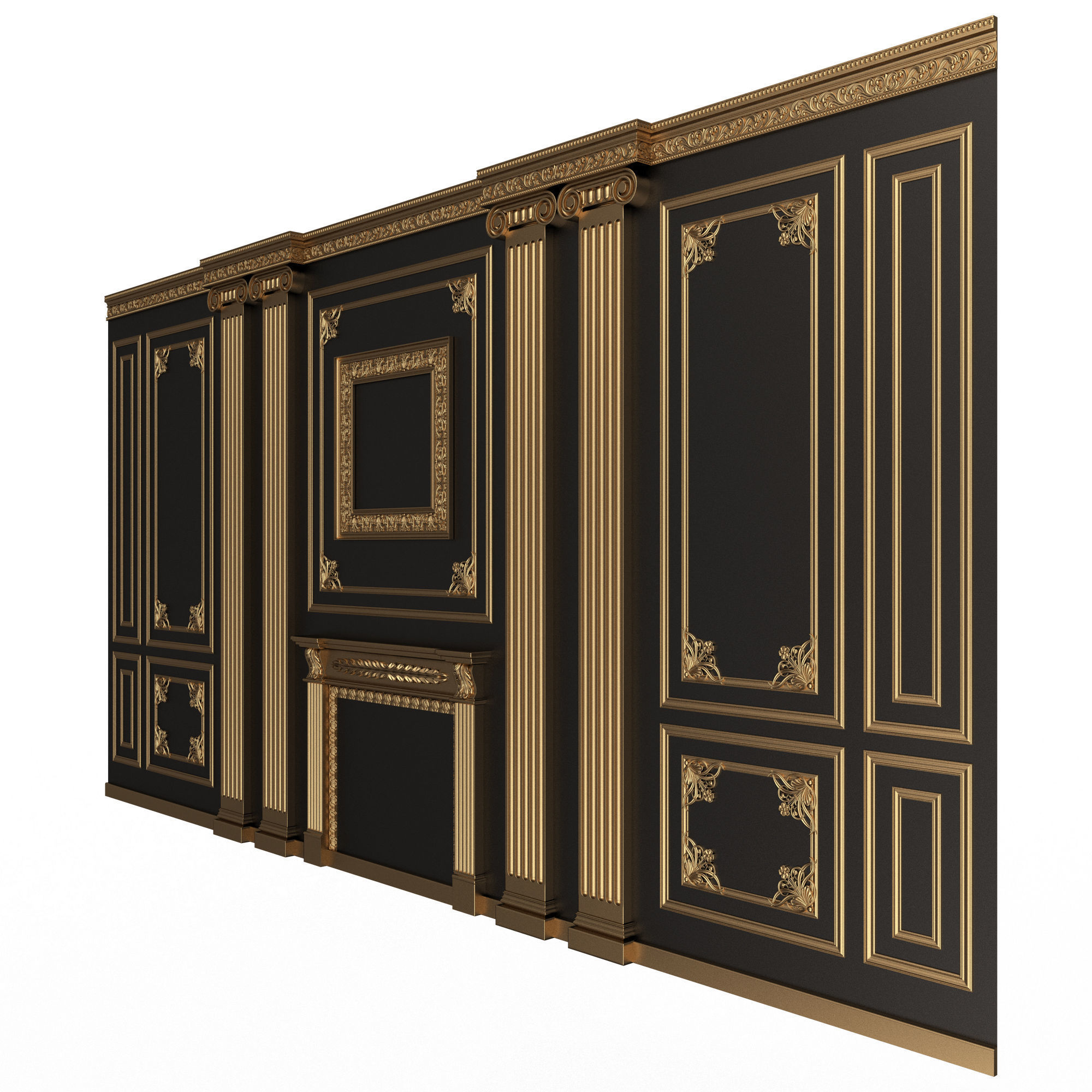 Boiserie Classic Wall with Mouldings 02 Black Low-poly 3D model_5