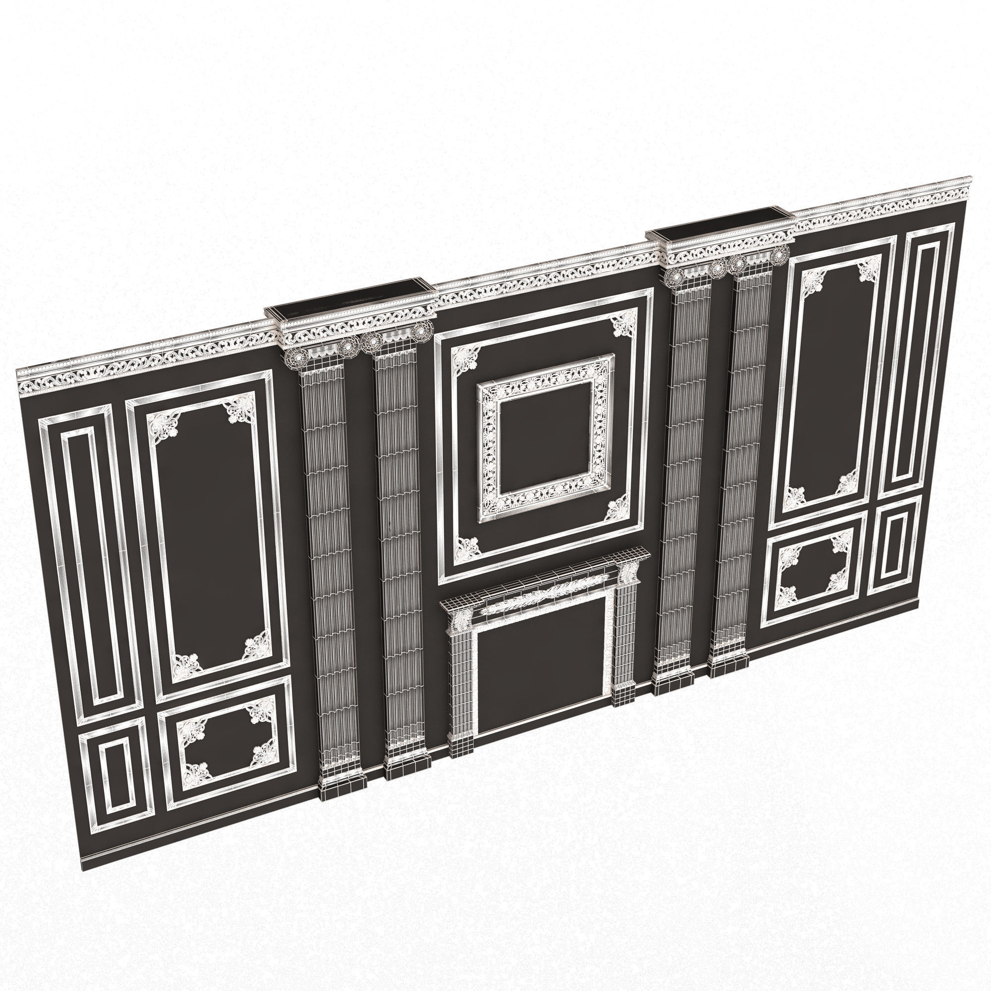 Boiserie Classic Wall with Mouldings 02 Black Low-poly 3D model_10