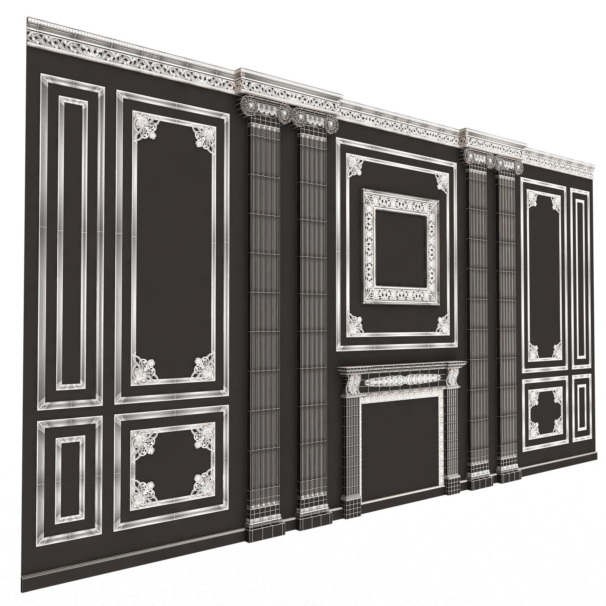 Boiserie Classic Wall with Mouldings 02 Black Low-poly 3D model_6