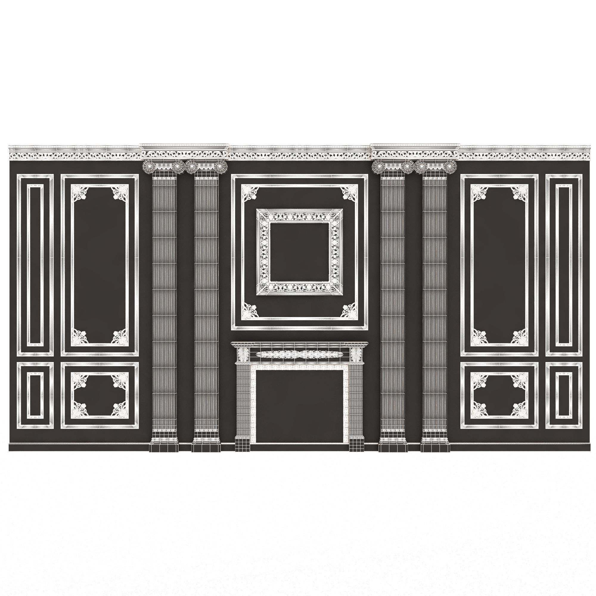 Boiserie Classic Wall with Mouldings 02 Black Low-poly 3D model_9