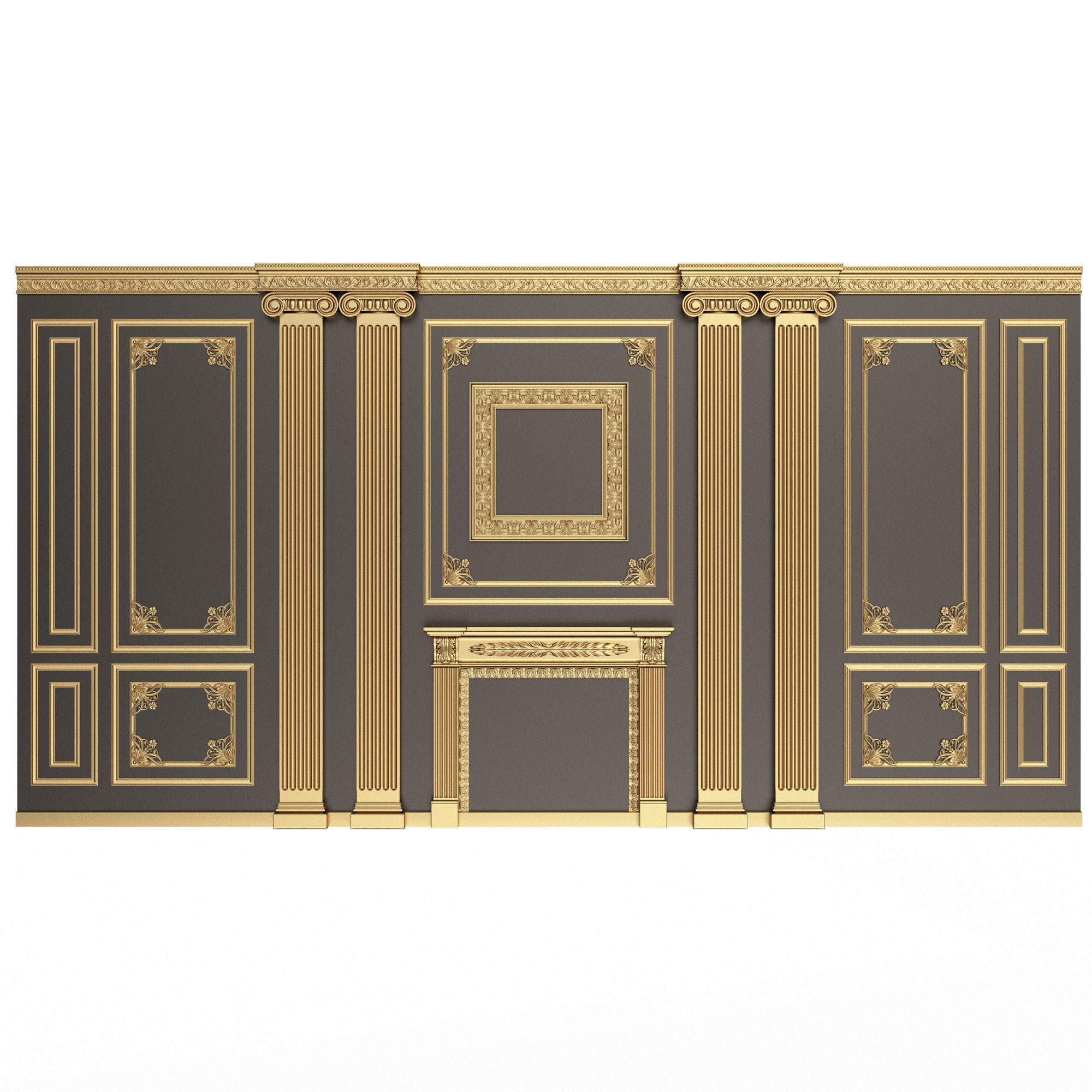 Boiserie Classic Wall with Mouldings 02 Black Low-poly 3D model_3