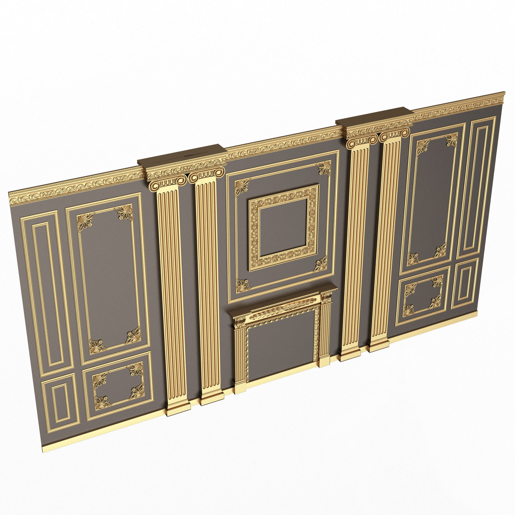 Boiserie Classic Wall with Mouldings 02 Black Low-poly 3D model_4