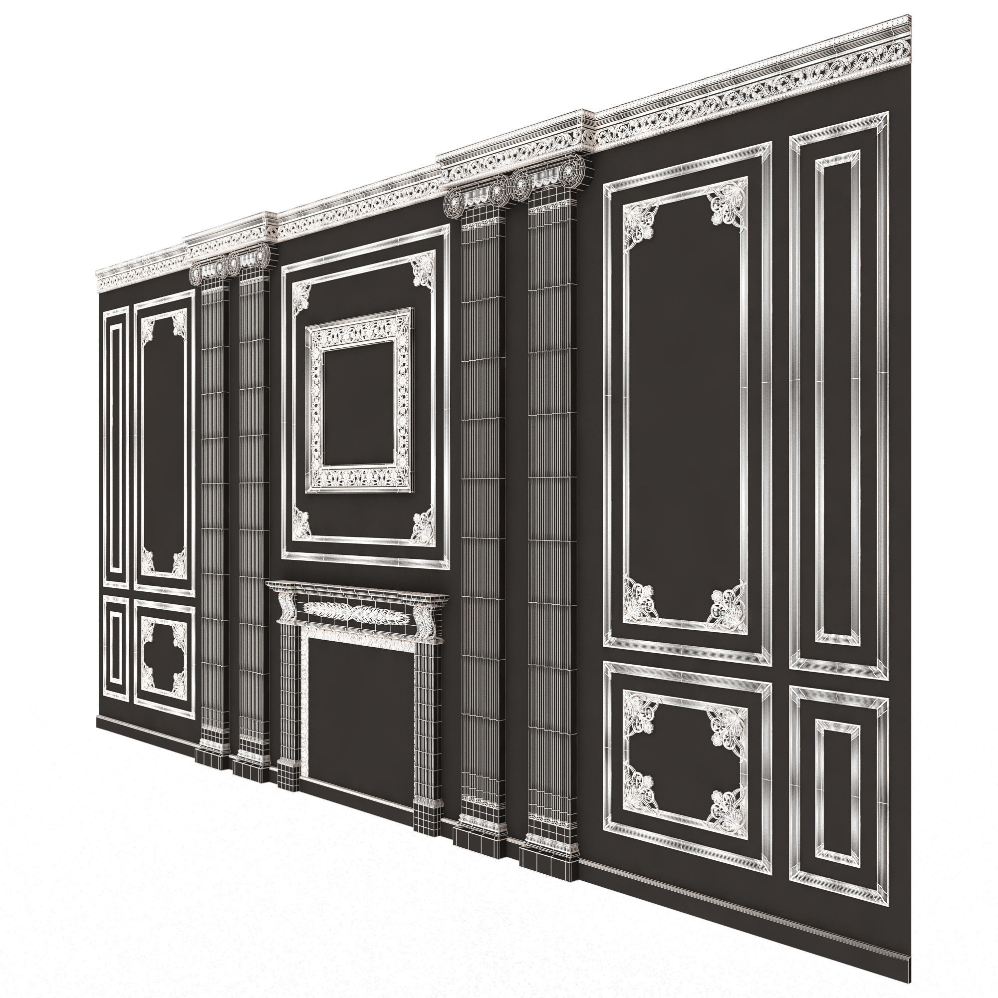 Boiserie Classic Wall with Mouldings 02 Black Low-poly 3D model_11