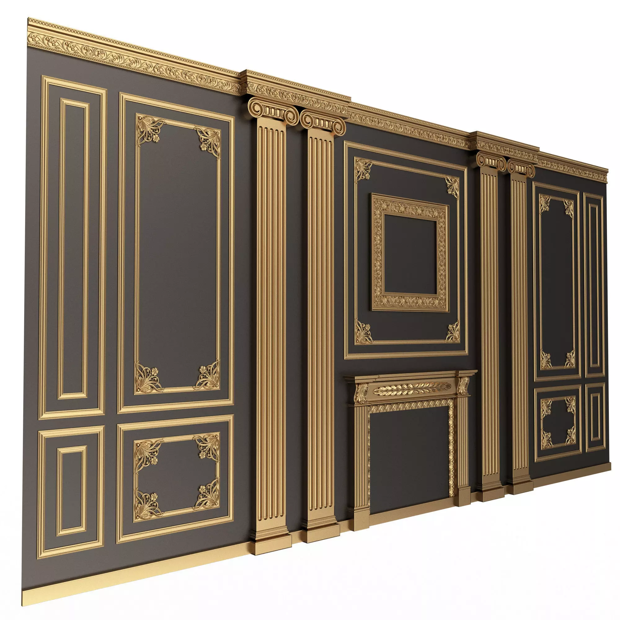 Boiserie Classic Wall with Mouldings 02 Black Low-poly 3D model_0