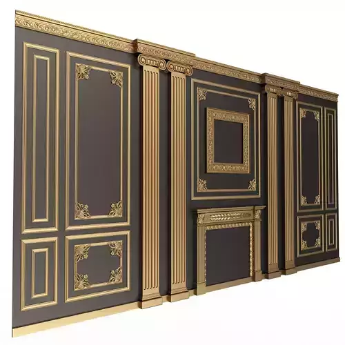 Boiserie Classic Wall with Mouldings 02 Black Low-poly 3D model