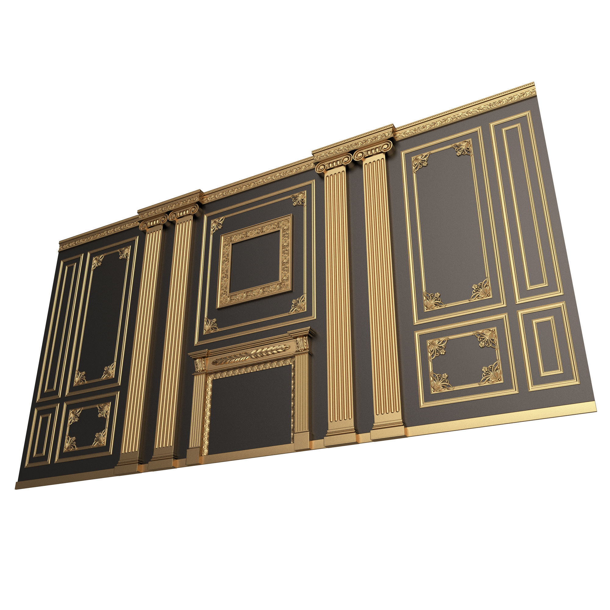 Boiserie Classic Wall with Mouldings 02 Black Low-poly 3D model_1