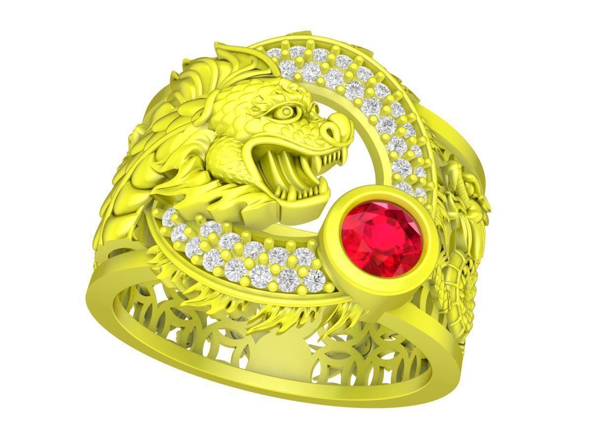 A6028 Fengshui Diamond Chinese Dragon Men Ring 3D print model_4