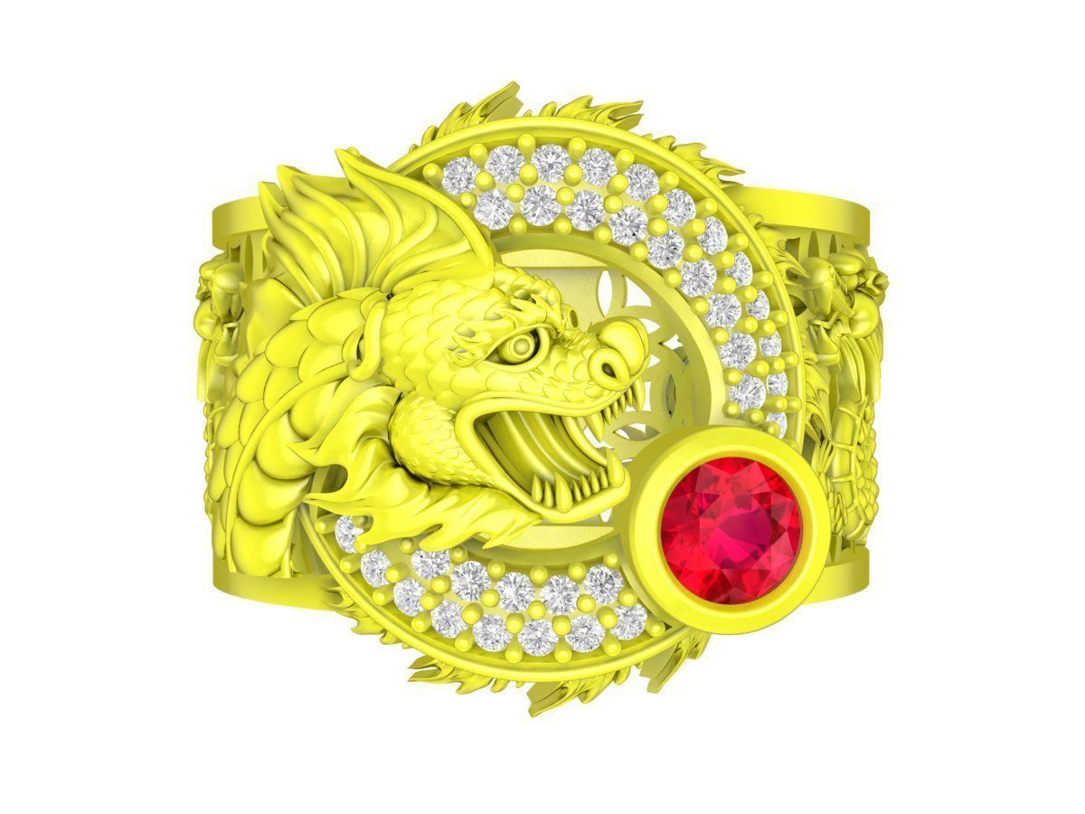 A6028 Fengshui Diamond Chinese Dragon Men Ring 3D print model_1
