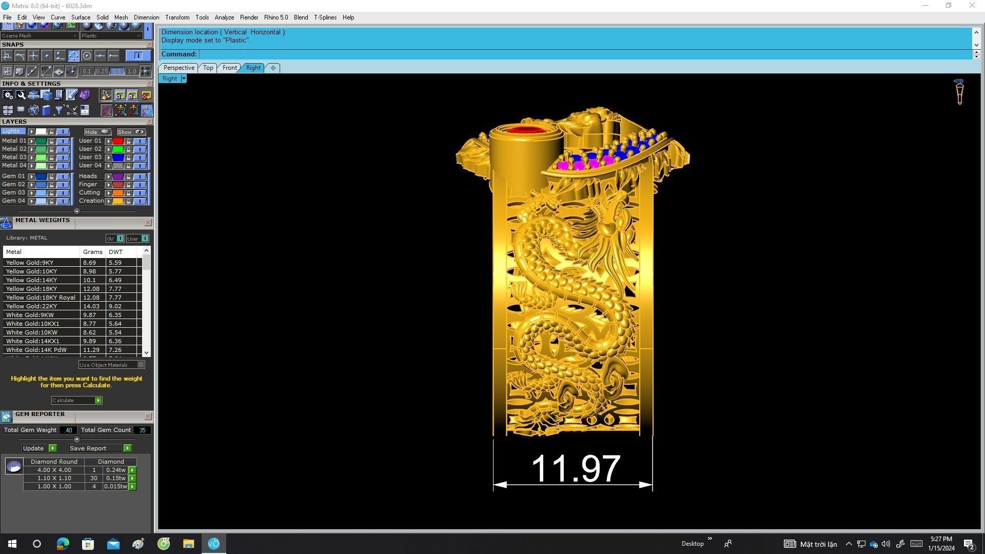 A6028 Fengshui Diamond Chinese Dragon Men Ring 3D print model_8