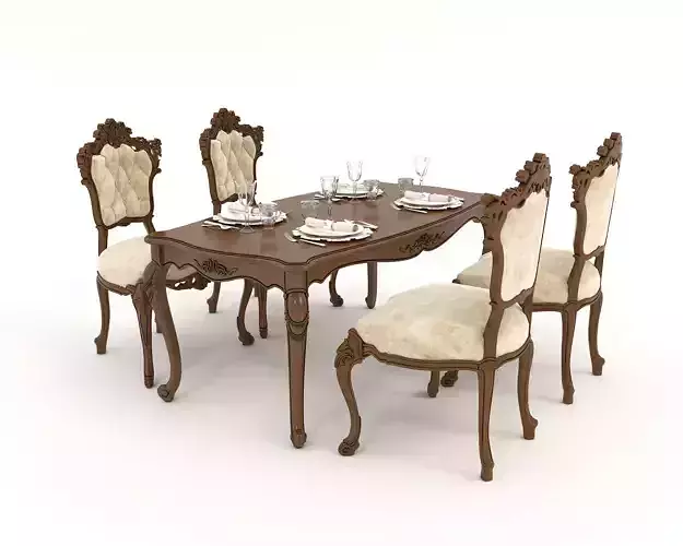 Classic European style Dining Table and Chairs 45 3D model