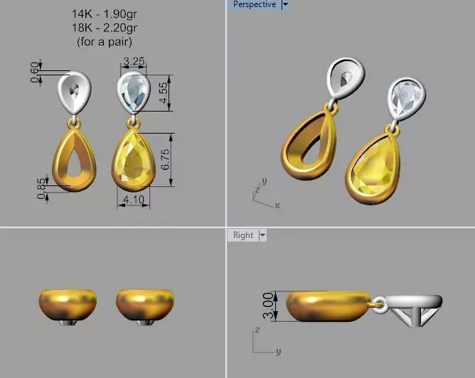 Bezel Pear Shape Earrings 3D print model_0