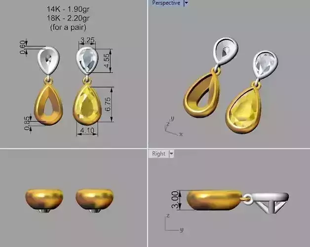 Bezel Pear Shape Earrings