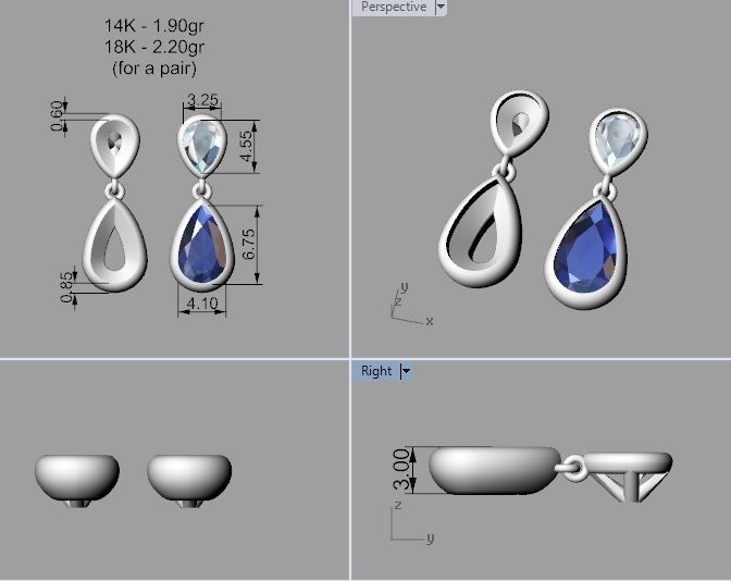 Bezel Pear Shape Earrings 3D print model_5