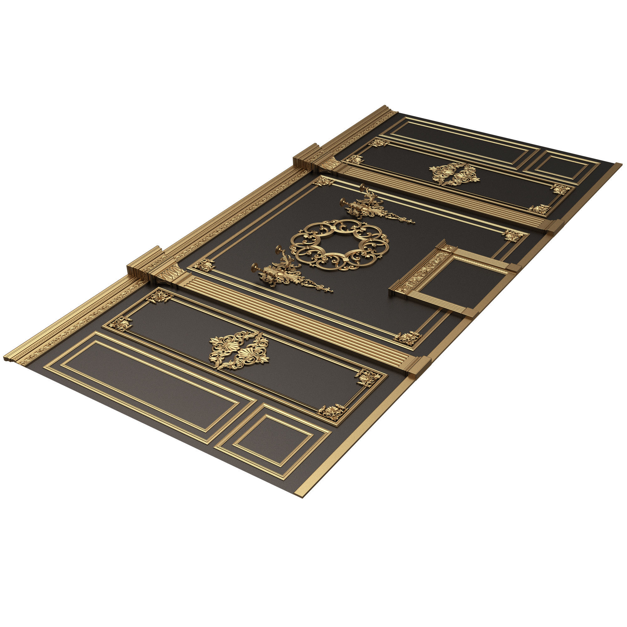 Boiserie Classic Wall with Mouldings 03 Black Low-poly 3D model_5