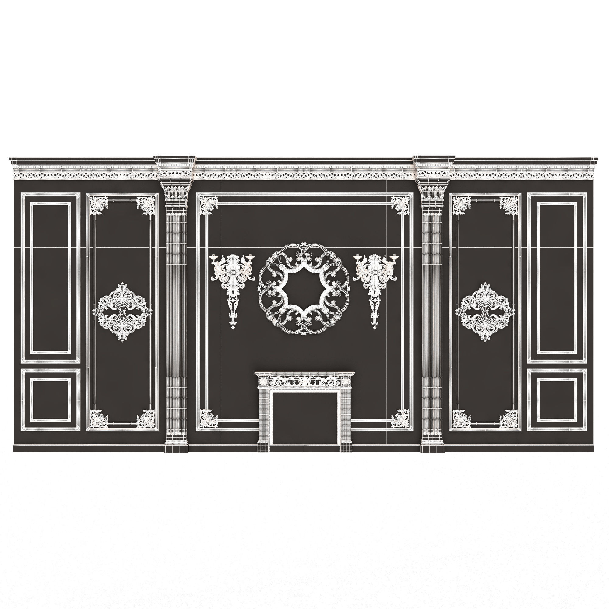 Boiserie Classic Wall with Mouldings 03 Black Low-poly 3D model_6