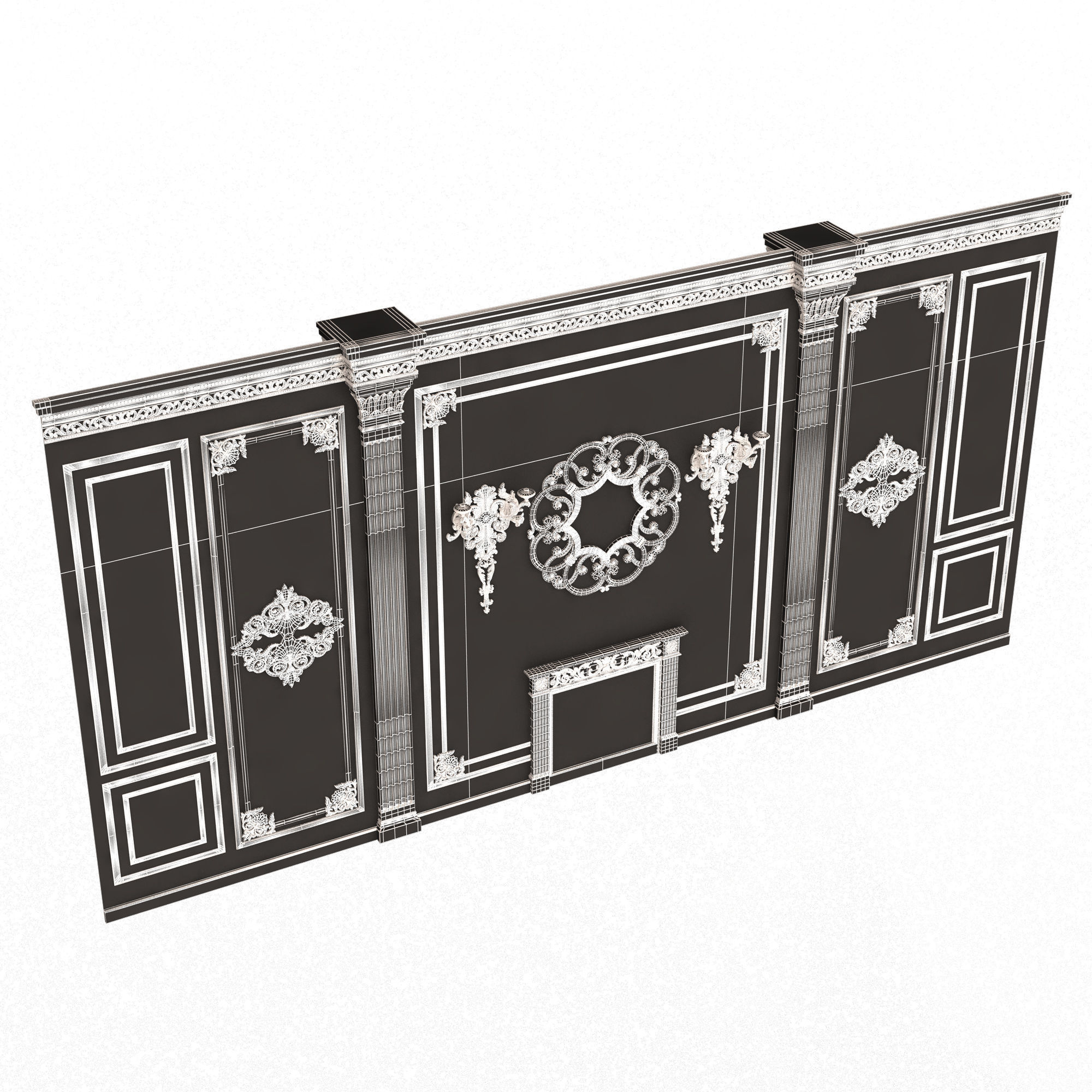 Boiserie Classic Wall with Mouldings 03 Black Low-poly 3D model_7