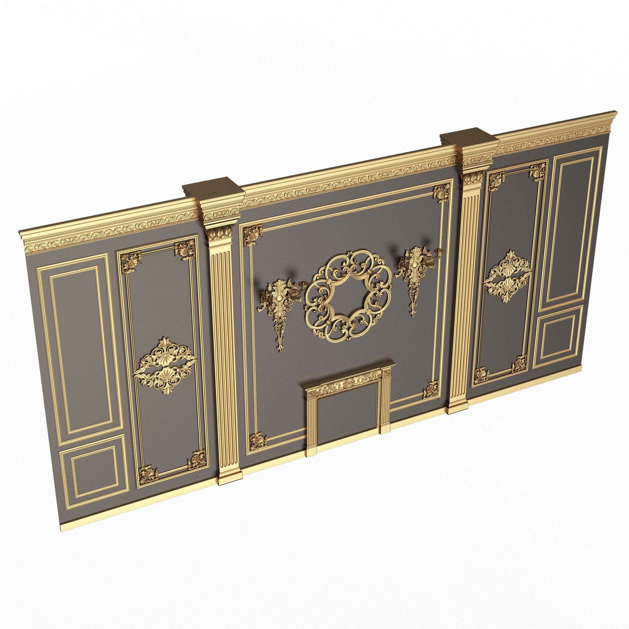 Boiserie Classic Wall with Mouldings 03 Black Low-poly 3D model_1