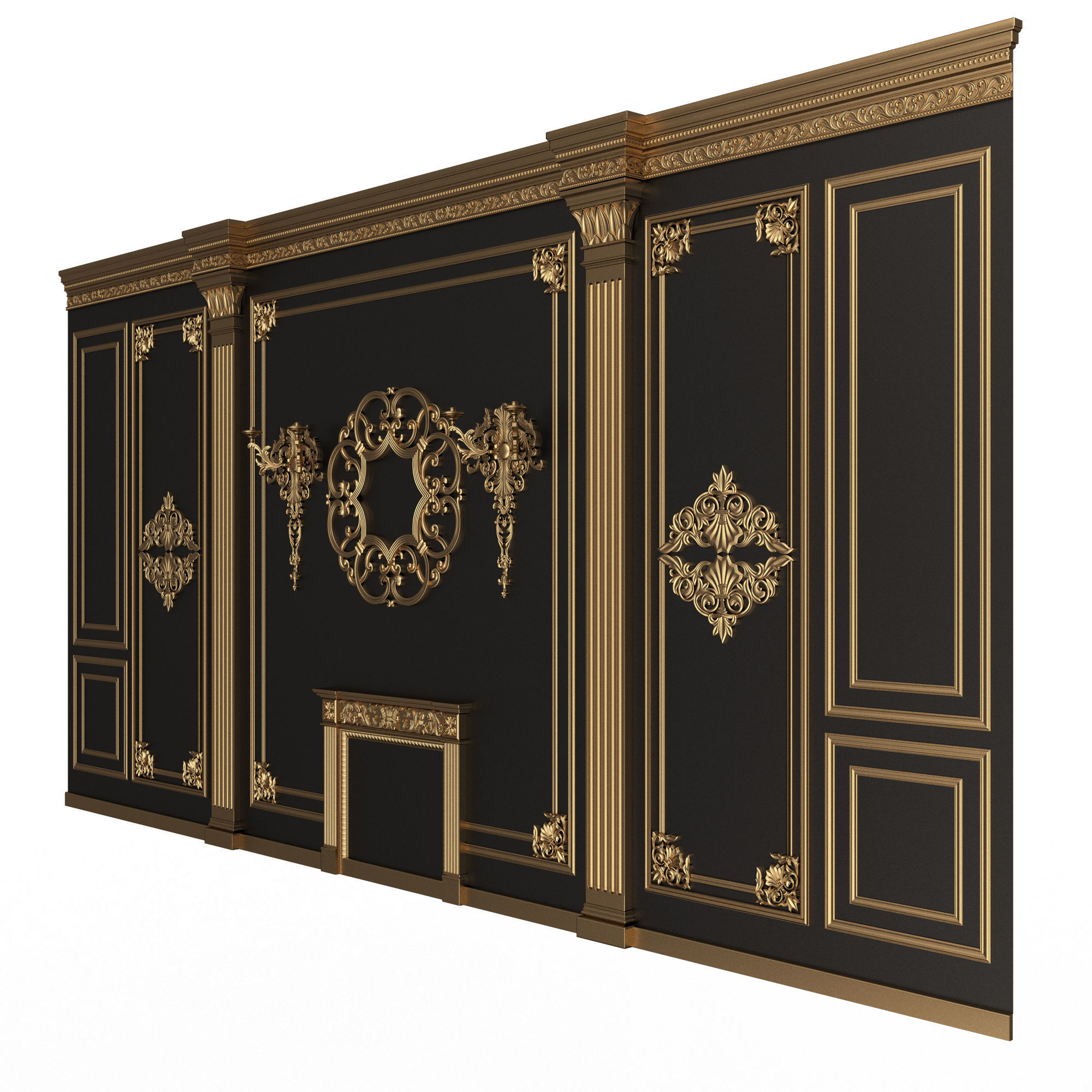 Boiserie Classic Wall with Mouldings 03 Black Low-poly 3D model_2