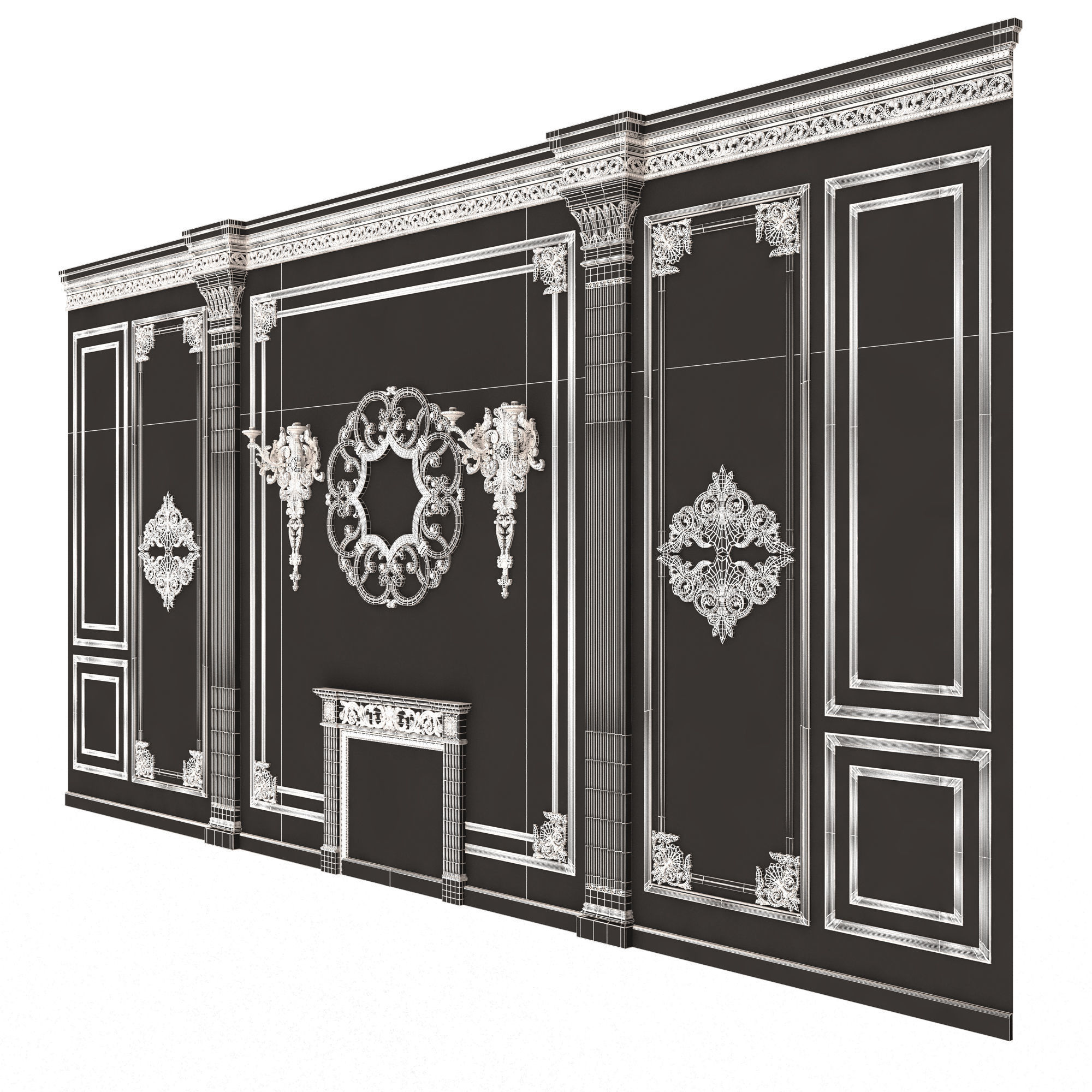 Boiserie Classic Wall with Mouldings 03 Black Low-poly 3D model_8
