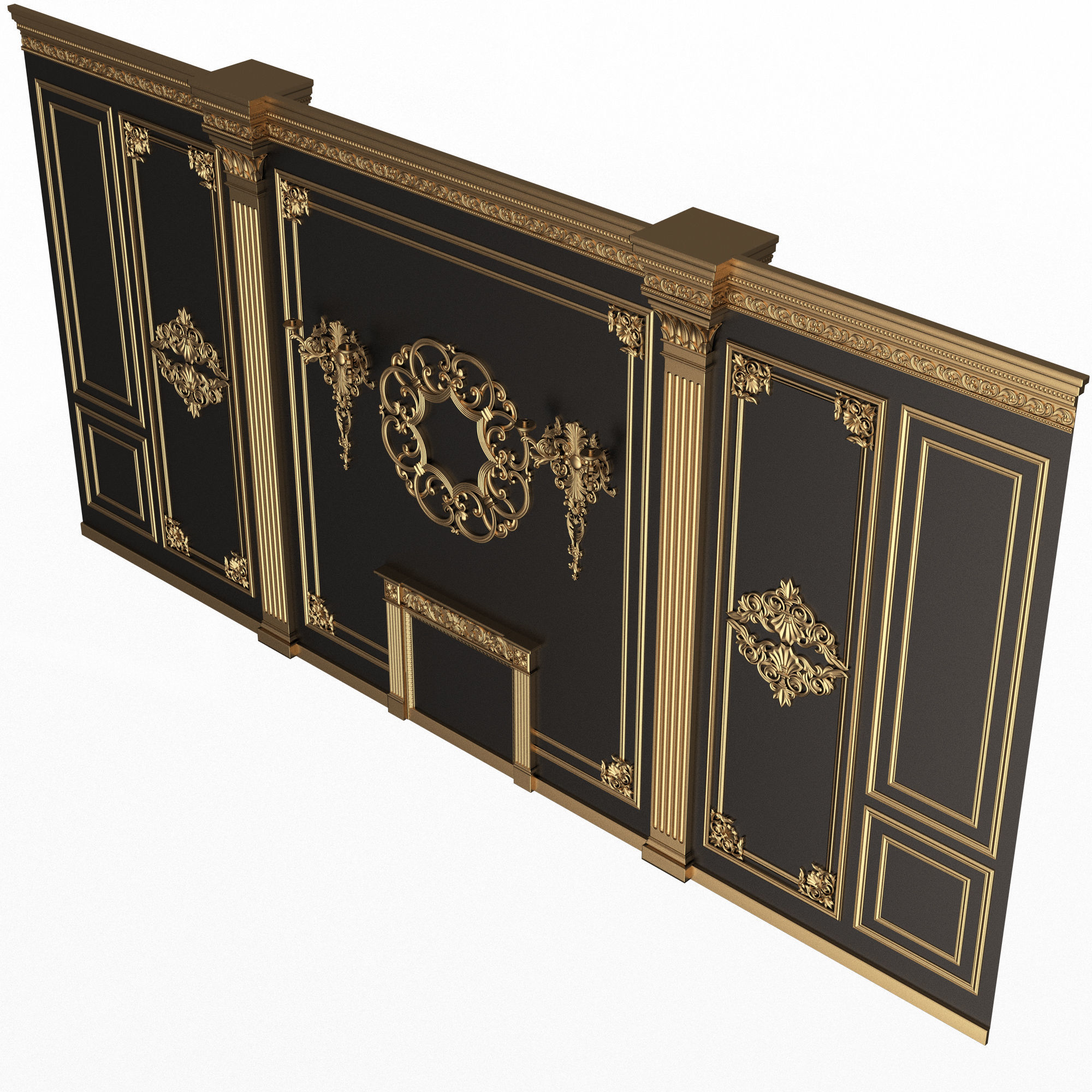 Boiserie Classic Wall with Mouldings 03 Black Low-poly 3D model_4