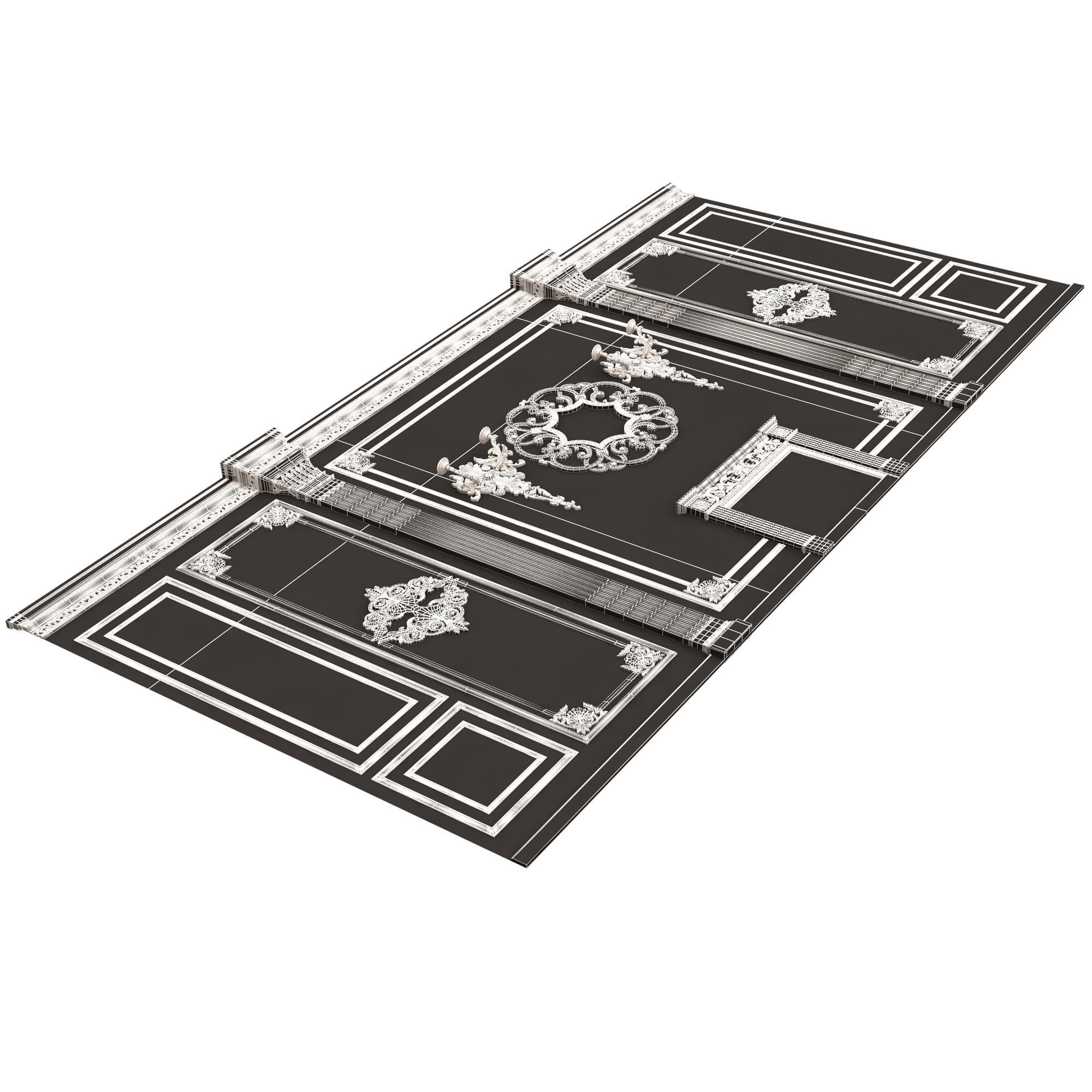 Boiserie Classic Wall with Mouldings 03 Black Low-poly 3D model_11