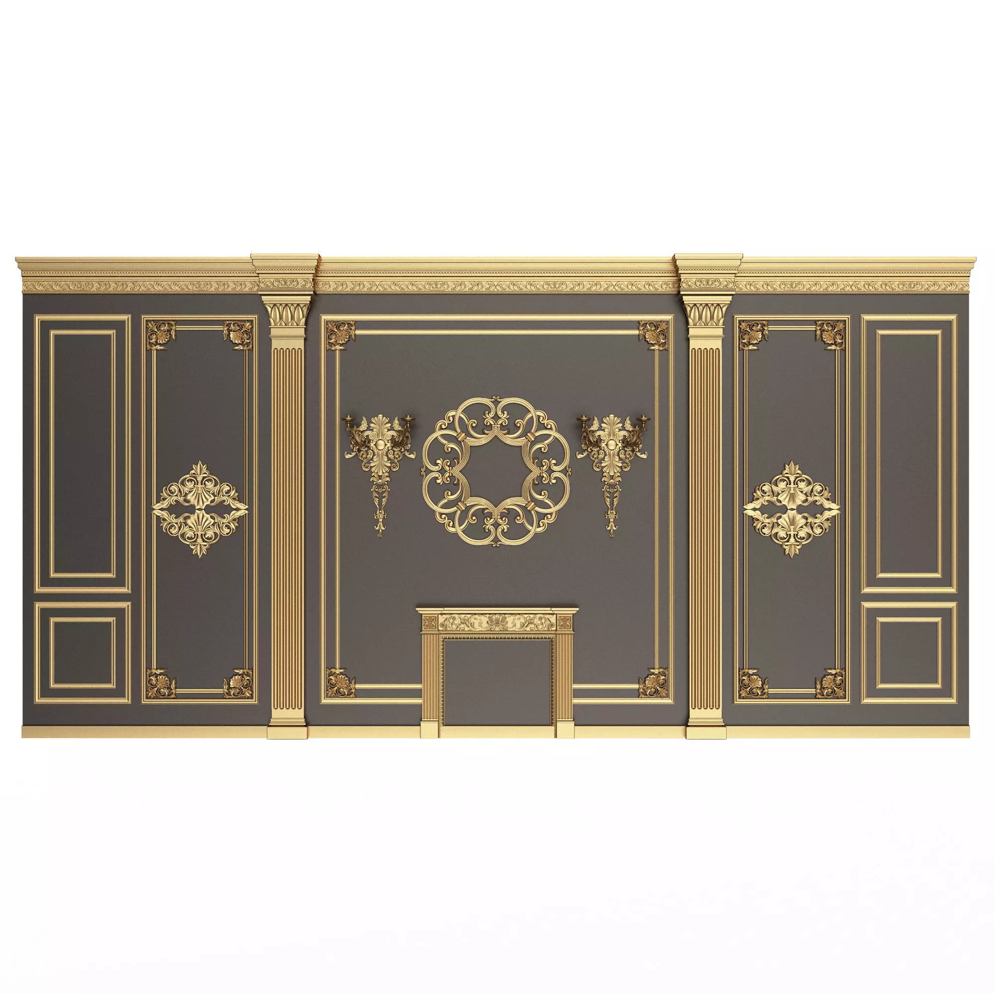 Boiserie Classic Wall with Mouldings 03 Black Low-poly 3D model_0
