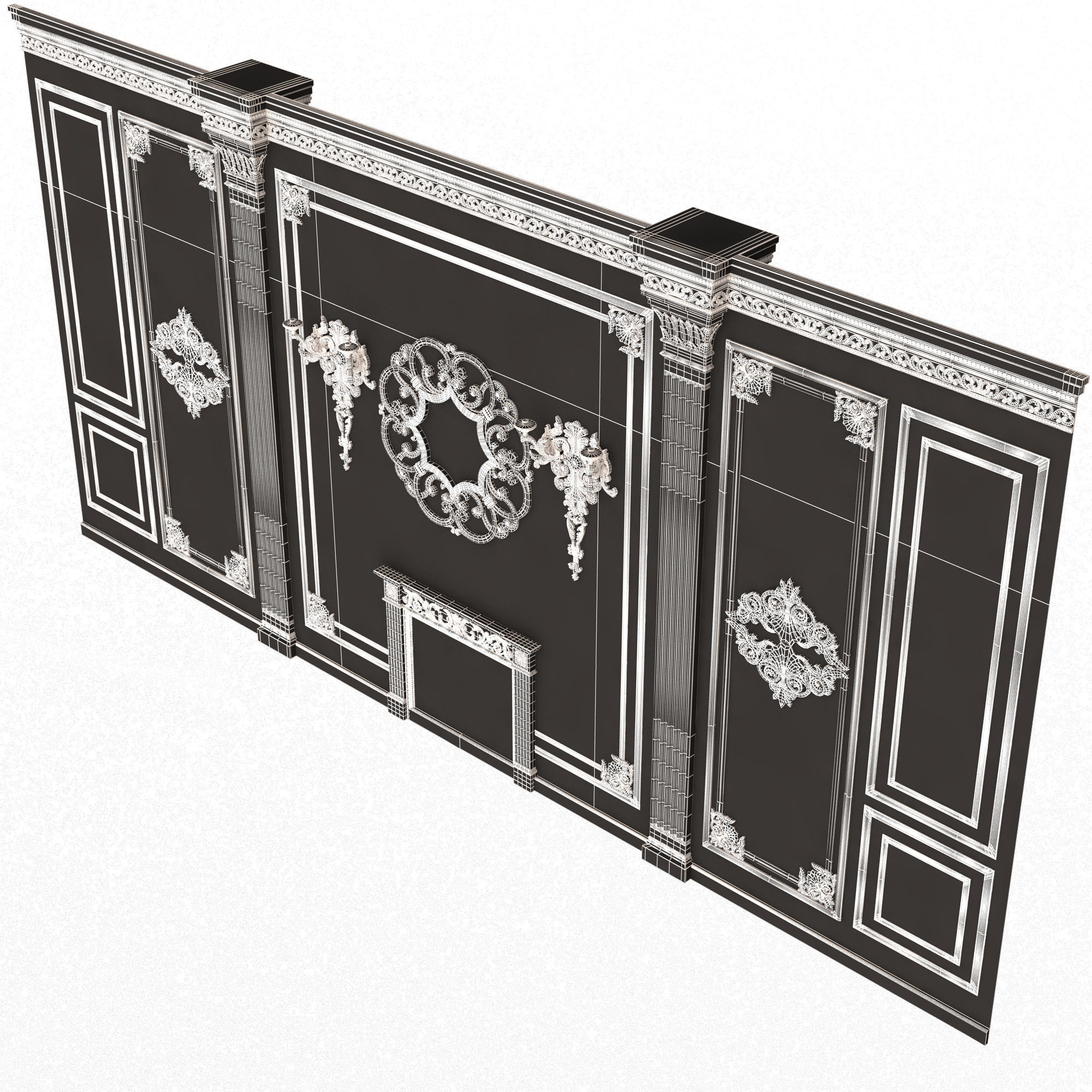 Boiserie Classic Wall with Mouldings 03 Black Low-poly 3D model_10