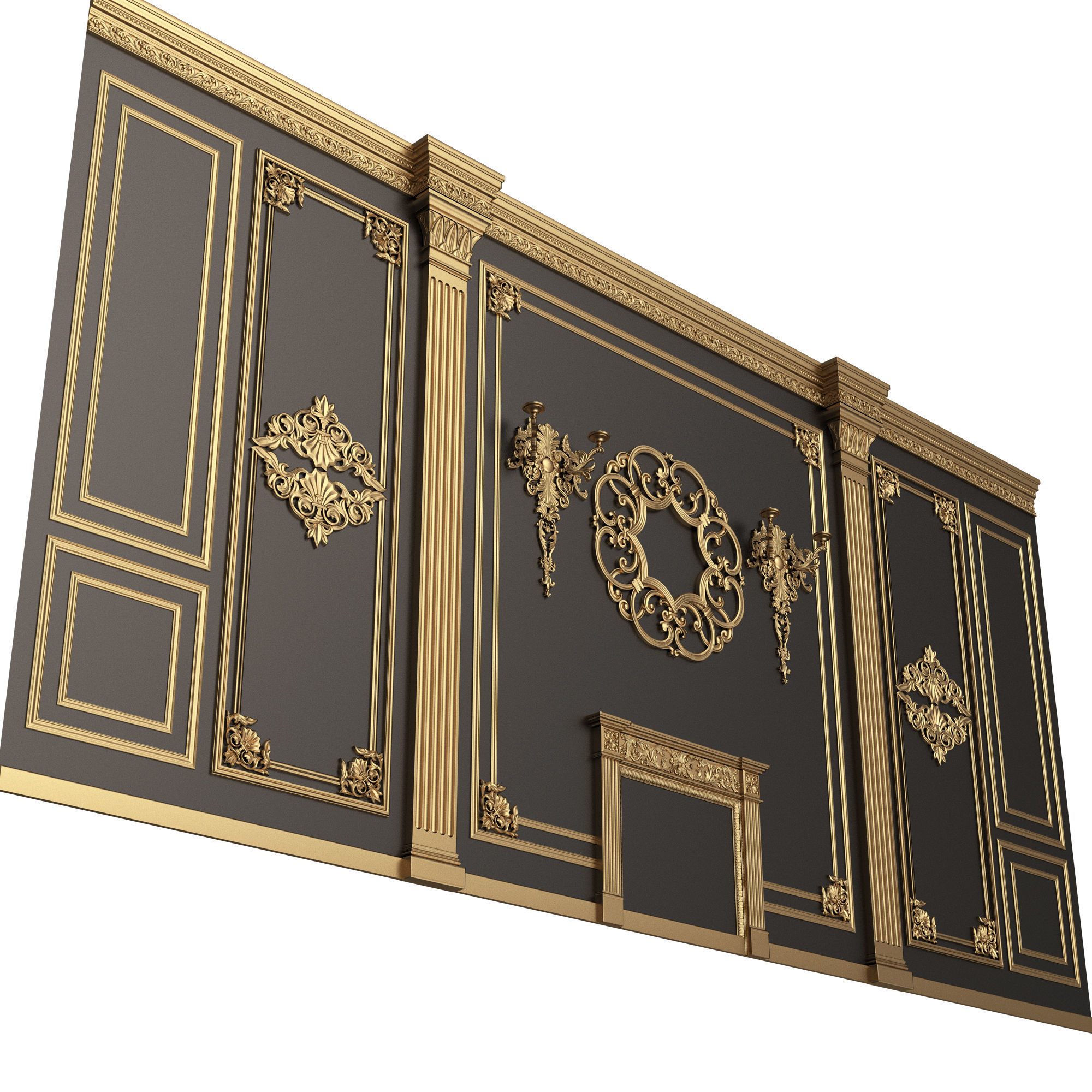 Boiserie Classic Wall with Mouldings 03 Black Low-poly 3D model_3