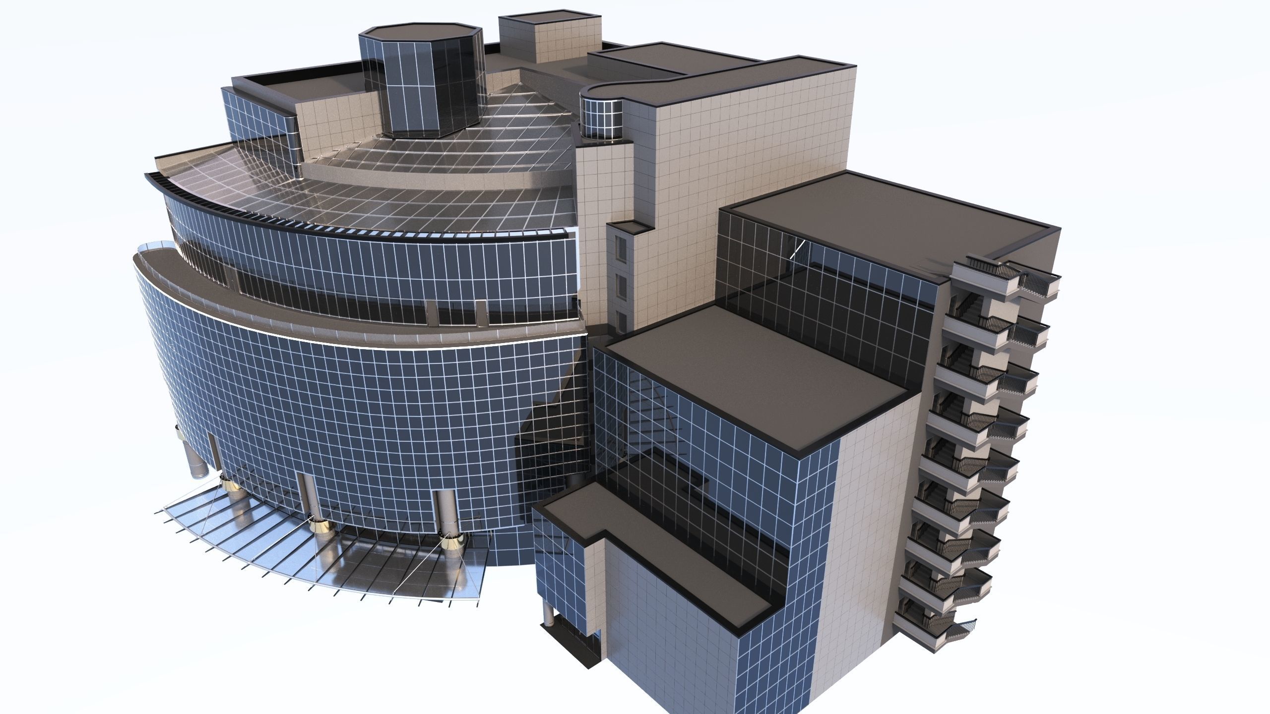 Skyline View Hotel and office buildings 3D Model Low-poly 3D model_6