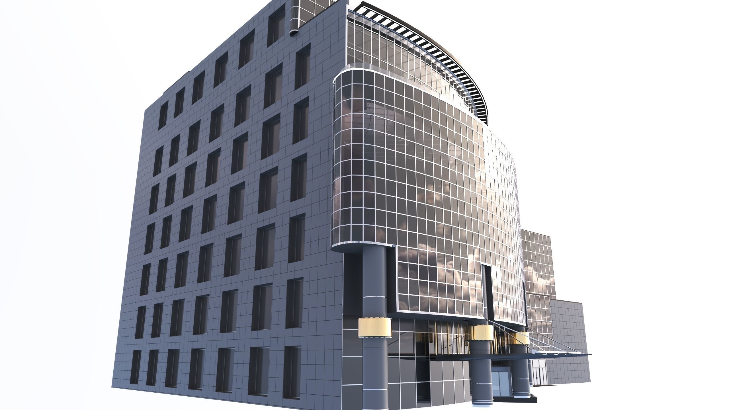 Skyline View Hotel and office buildings 3D Model Low-poly 3D model_5