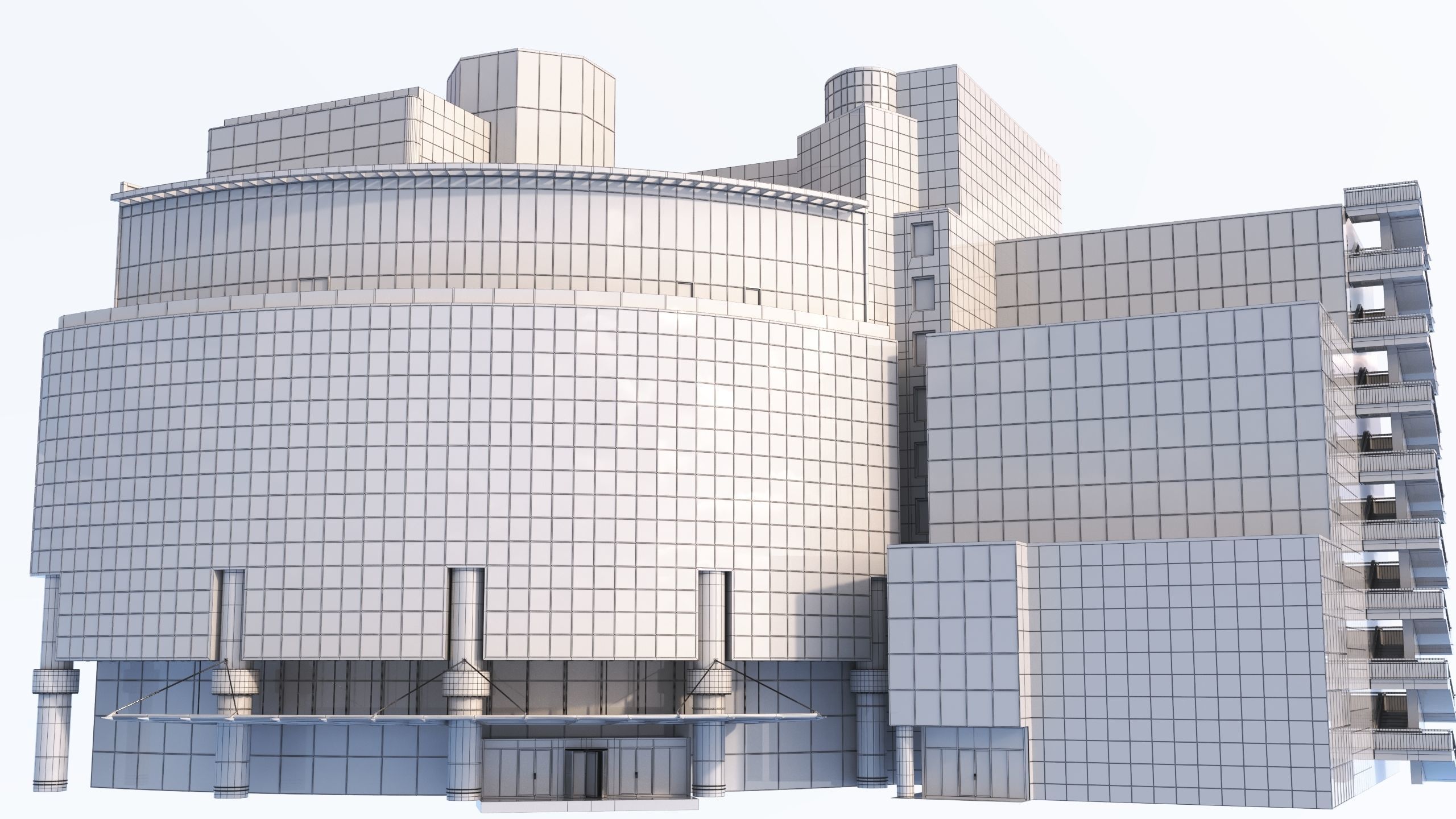 Skyline View Hotel and office buildings 3D Model Low-poly 3D model_3