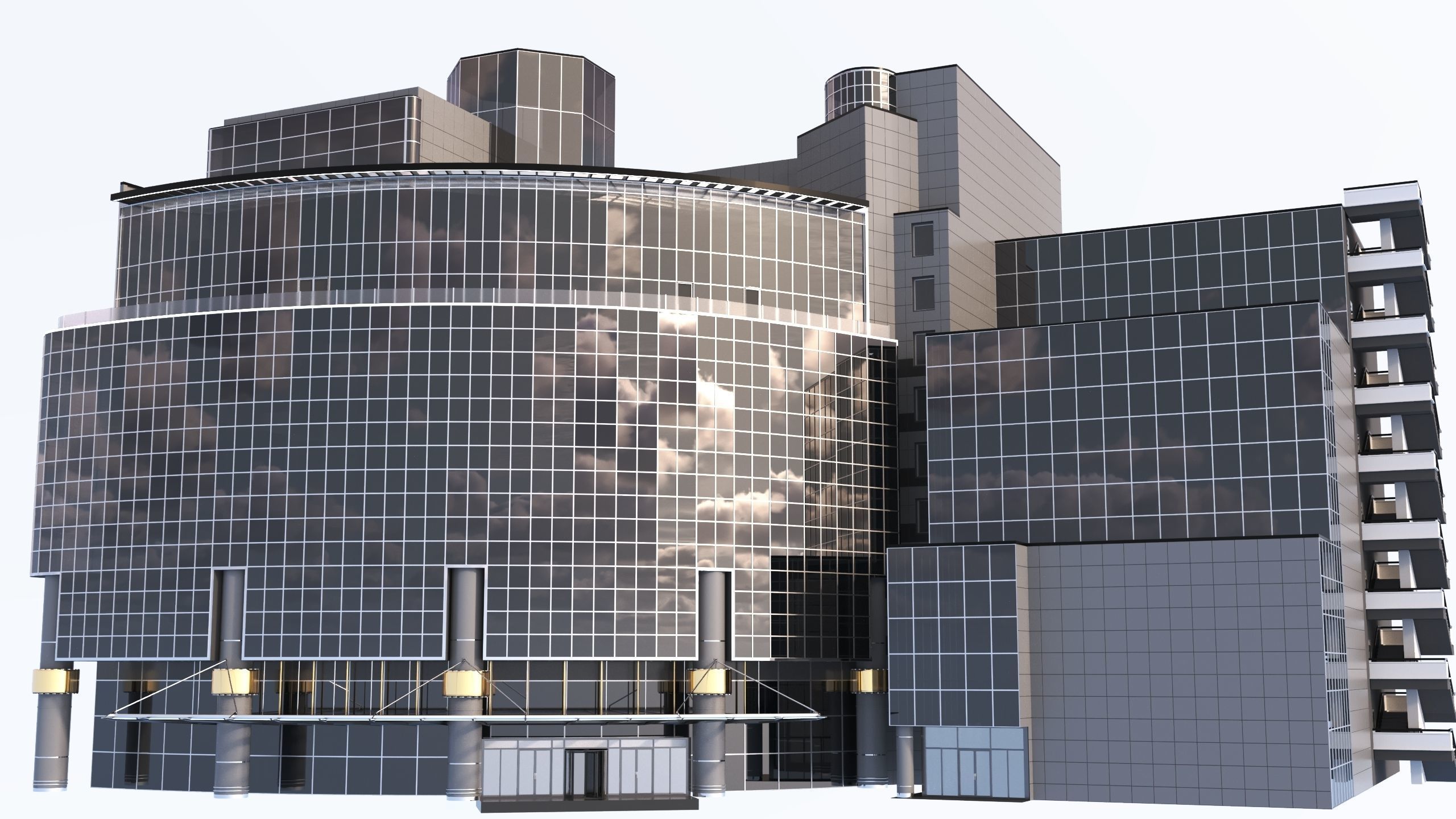 Skyline View Hotel and office buildings 3D Model Low-poly 3D model_2