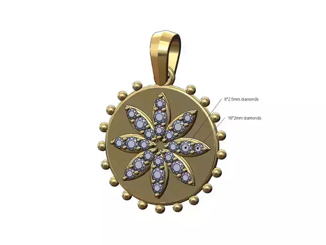 Beaded coin diamond flower pedals pendant charm
